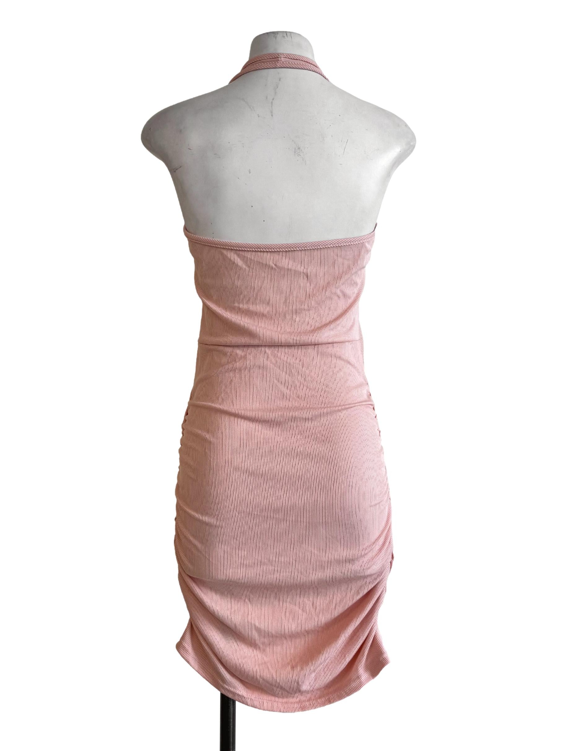 Textured Peach Halter Neck Dress