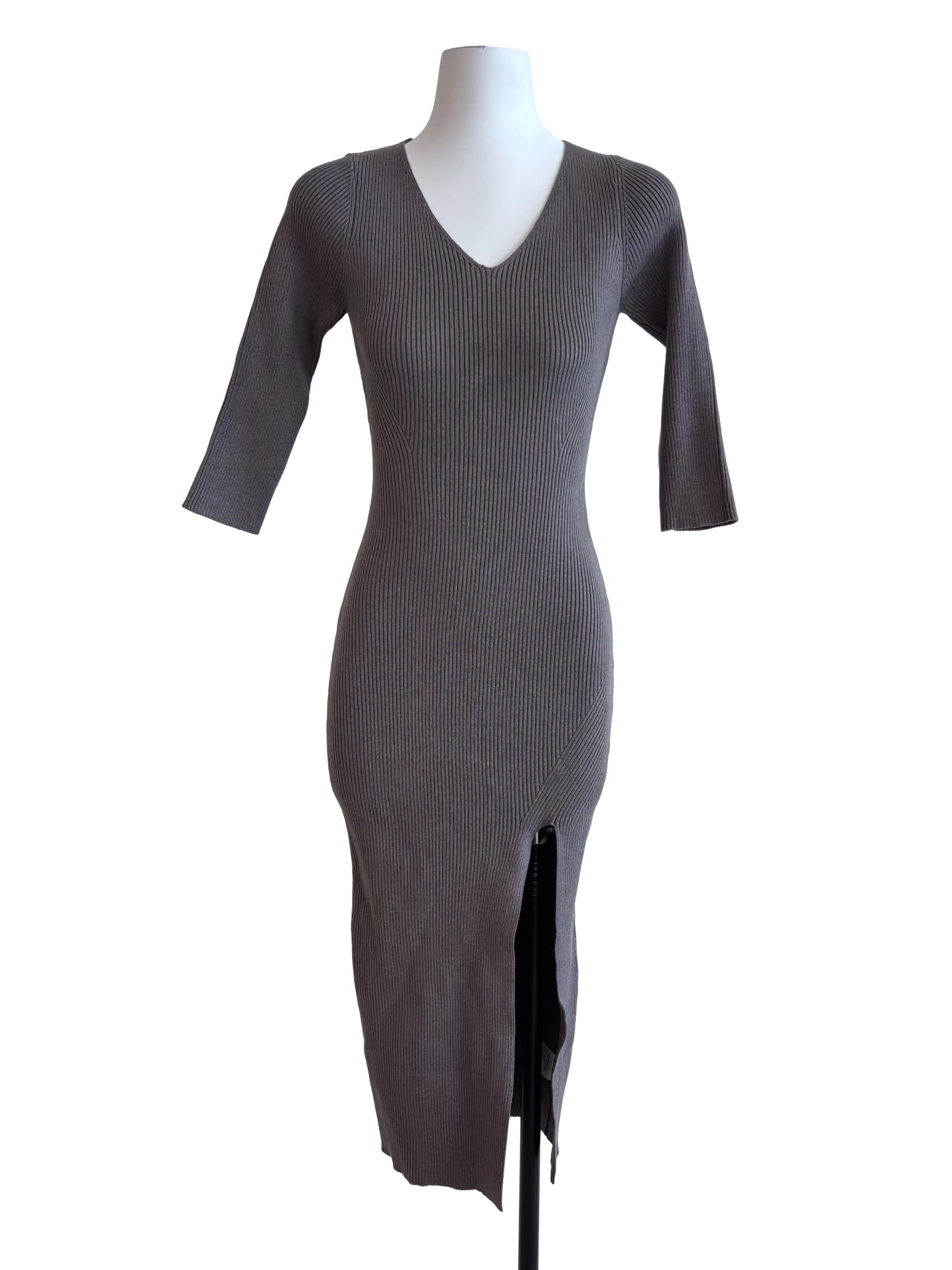 Smoke Grey Fitted Knit Dress
