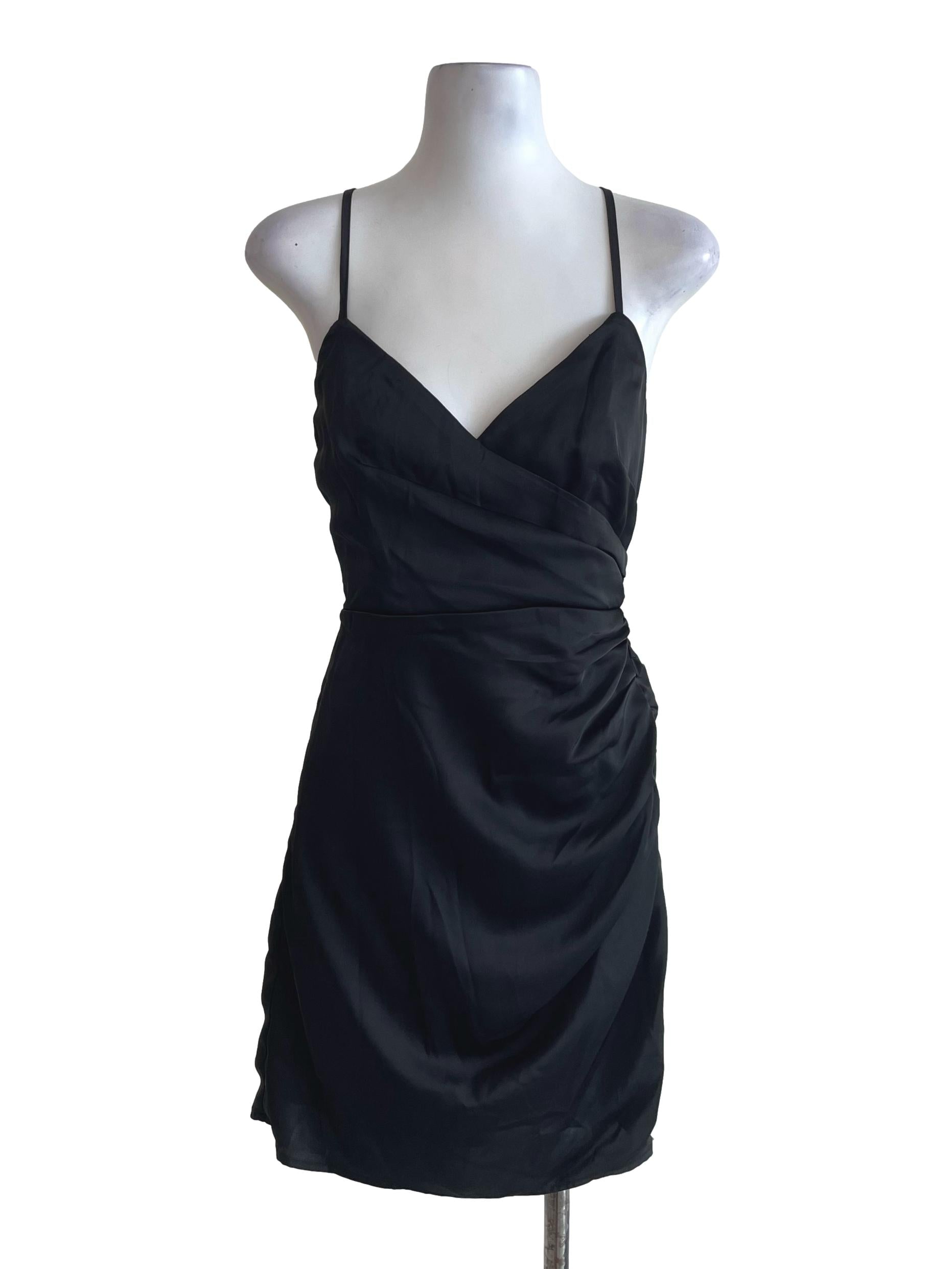 Black Silky Ruched Dress