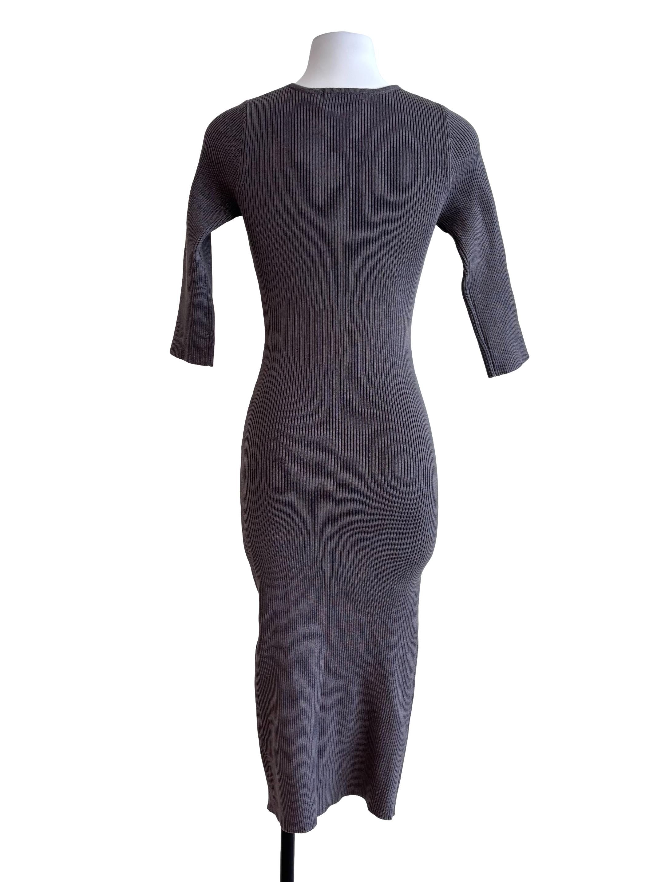 Smoke Grey Fitted Knit Dress