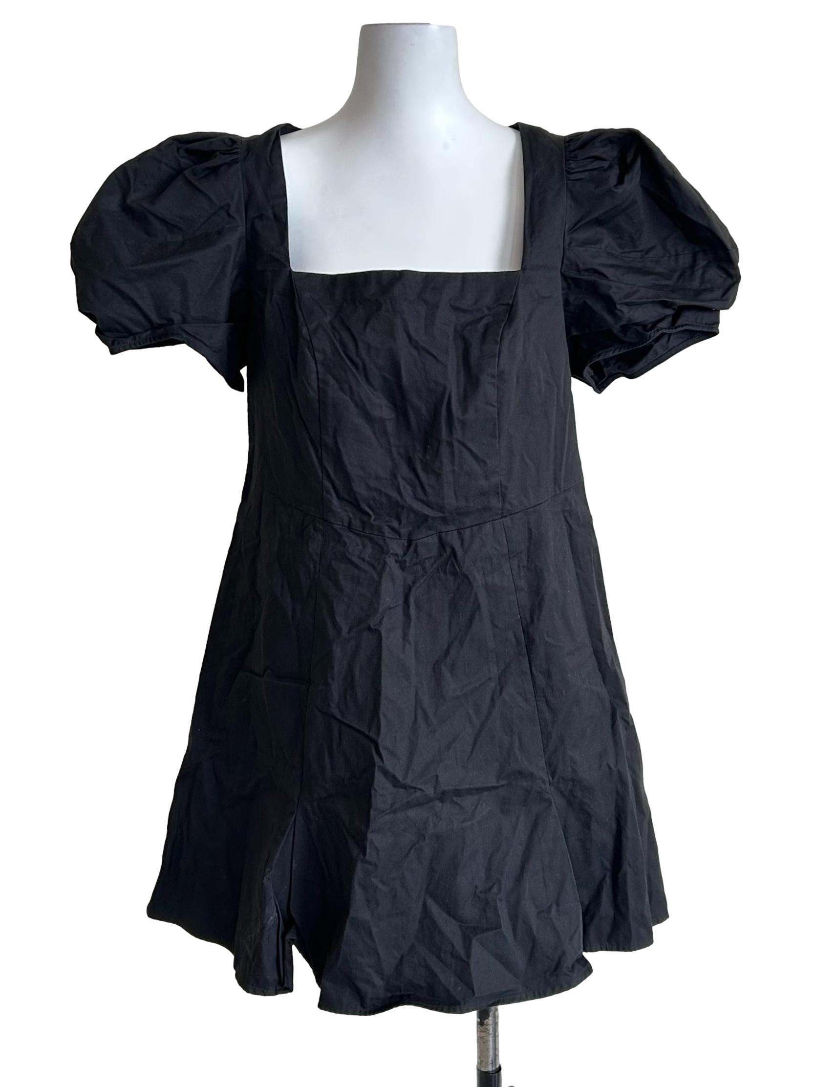 Black Puff Sleeve Flare Dress