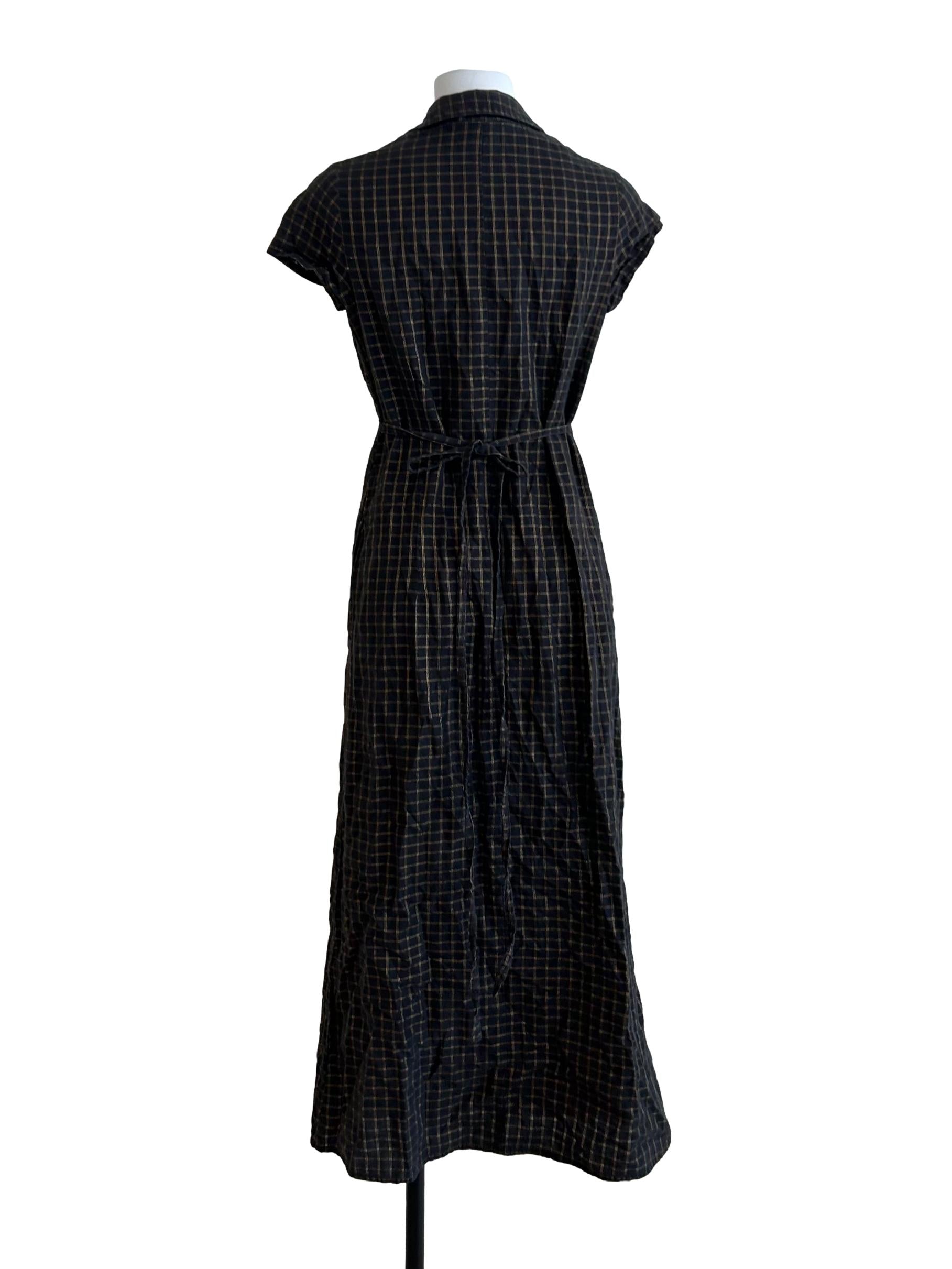 Off Black Gold Gingham Dress