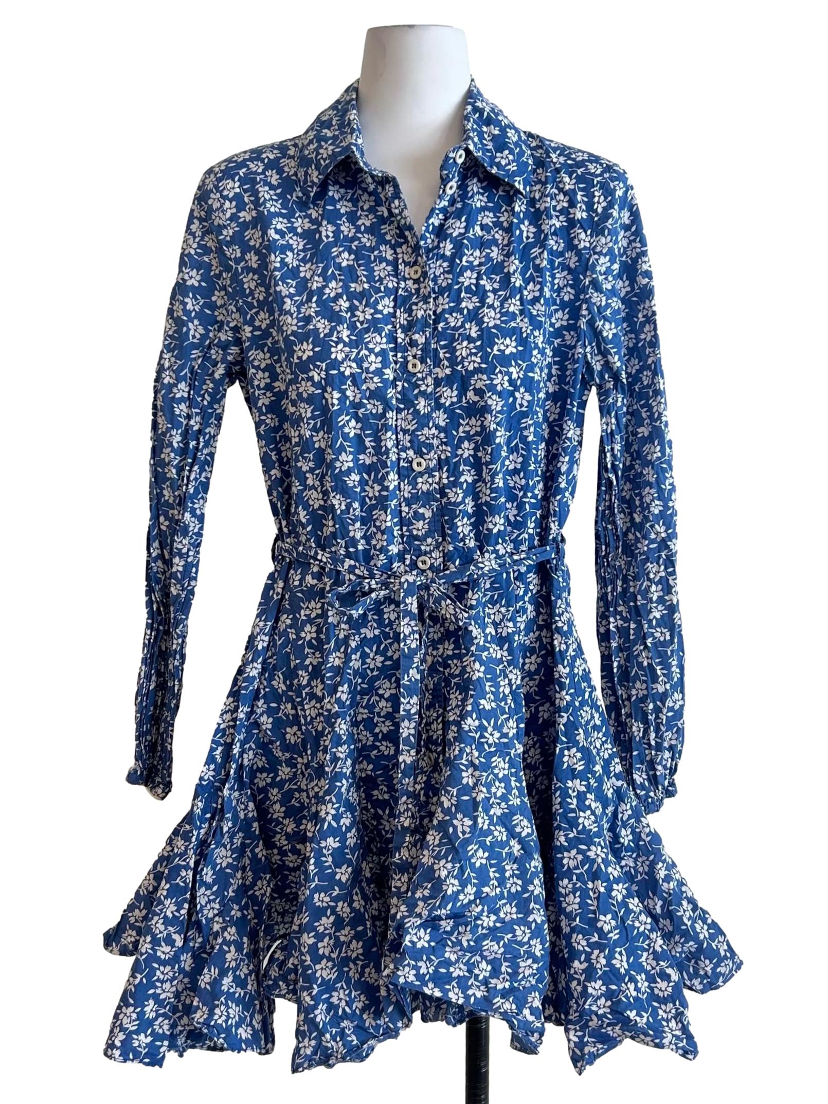 Blue White Floral Shirt Dress