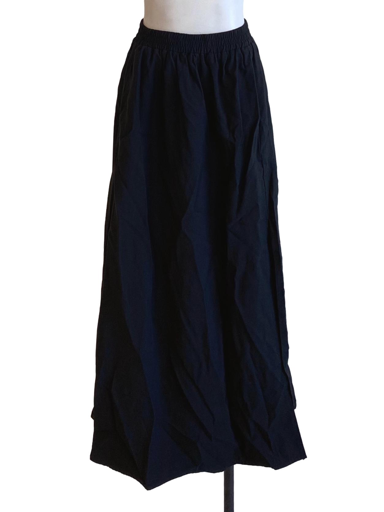 Ebony Black Stretchy Waist Long A-Line Slit Skirt