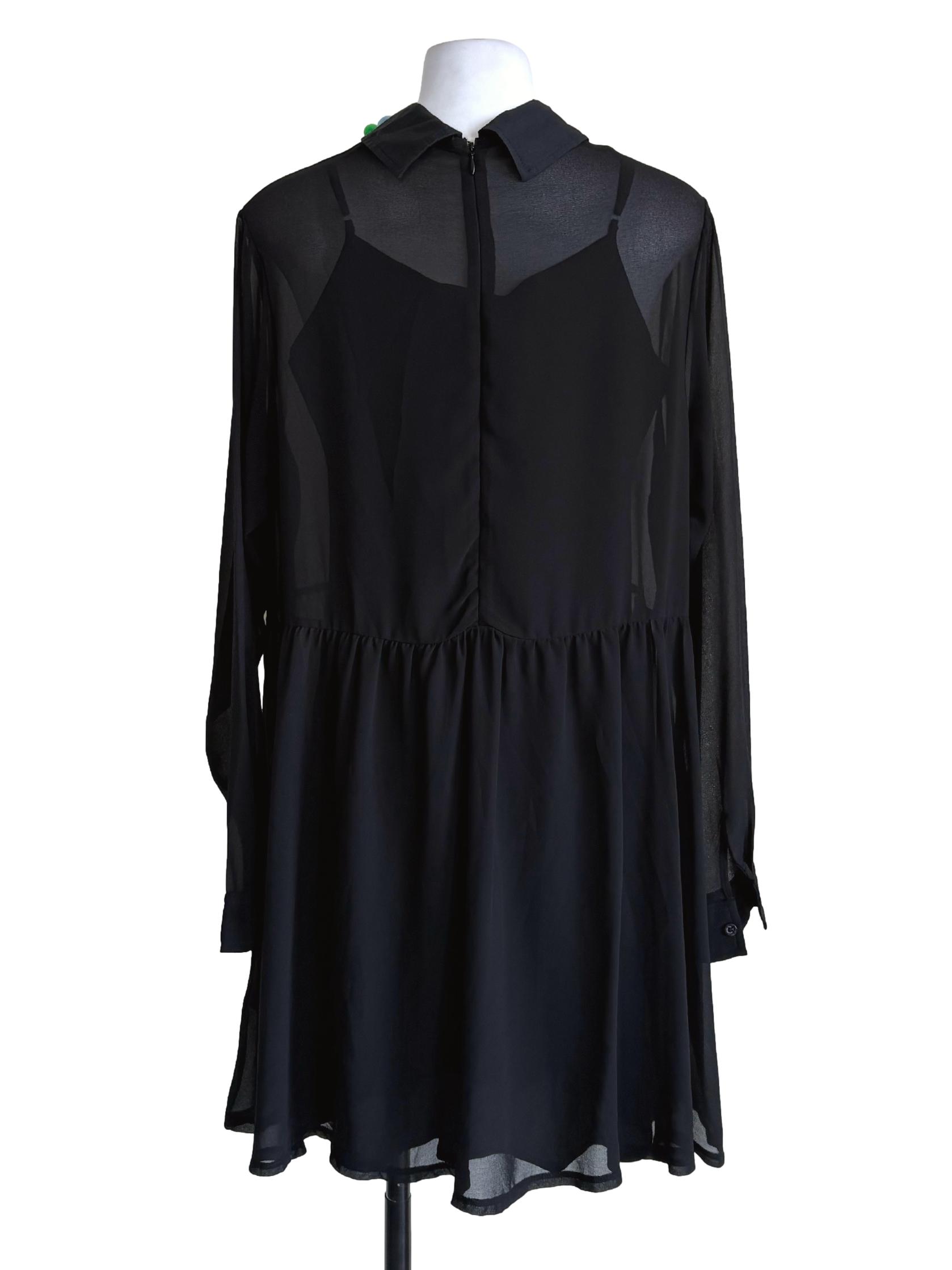 Black Multicolour Pom Pom Collar Sheer Dress