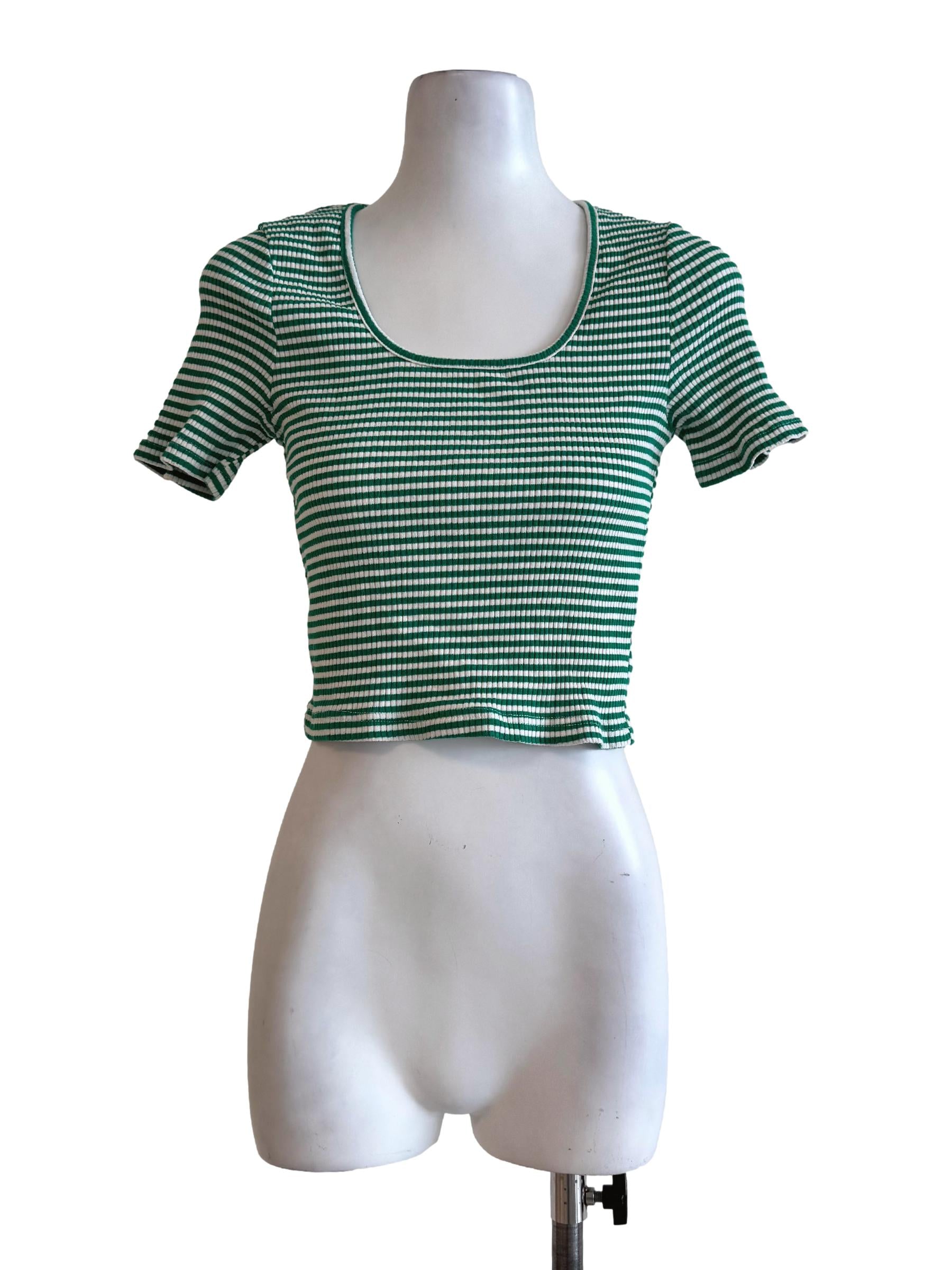 Christmas Green Stripes Round Neck Top