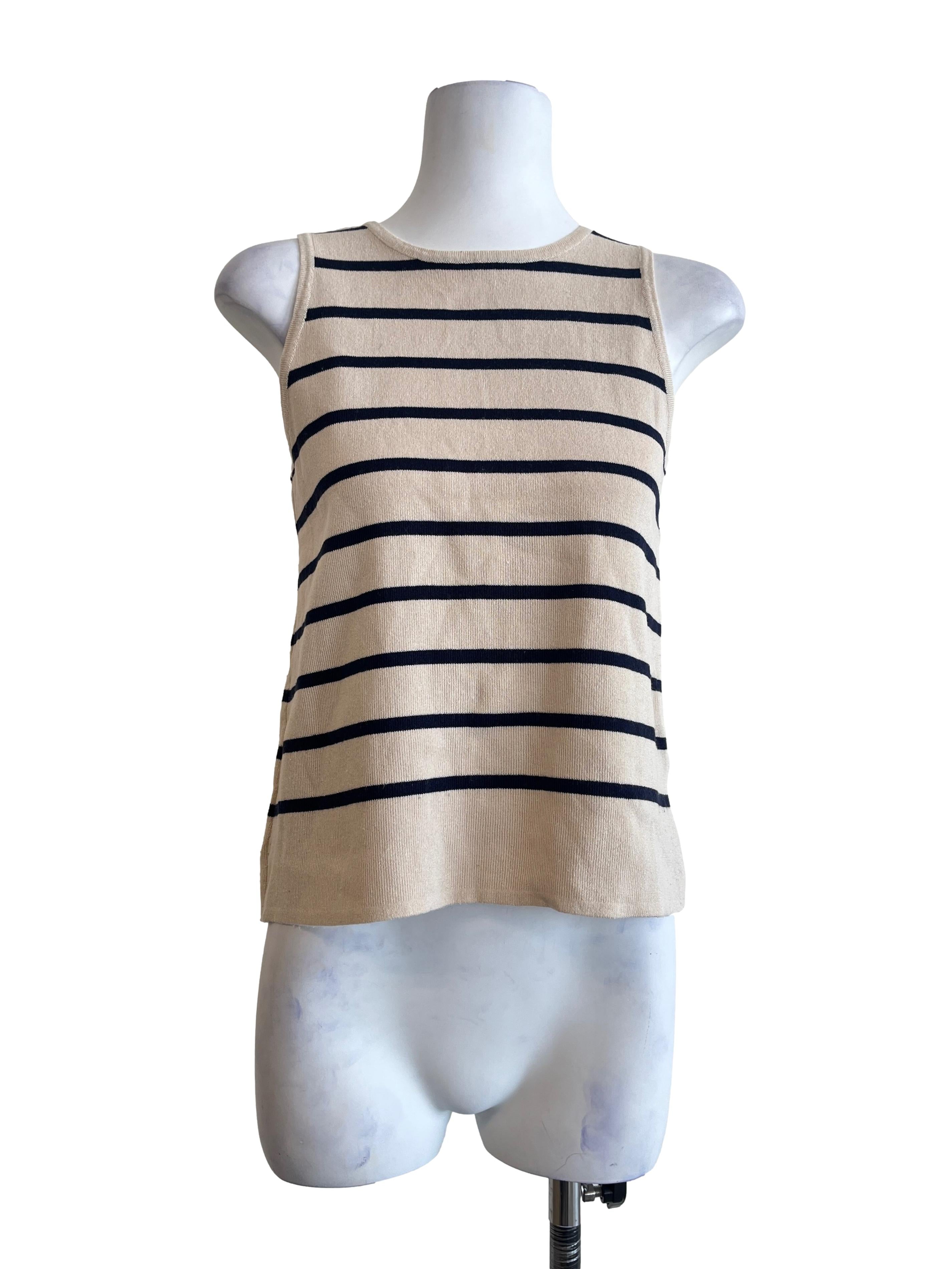 Beige Stripes Sleeveless Top
