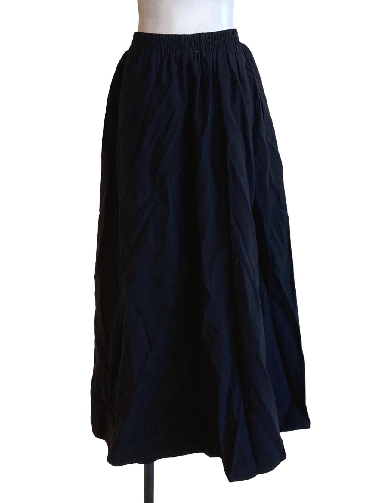 Ebony Black Stretchy Waist Long A-Line Slit Skirt