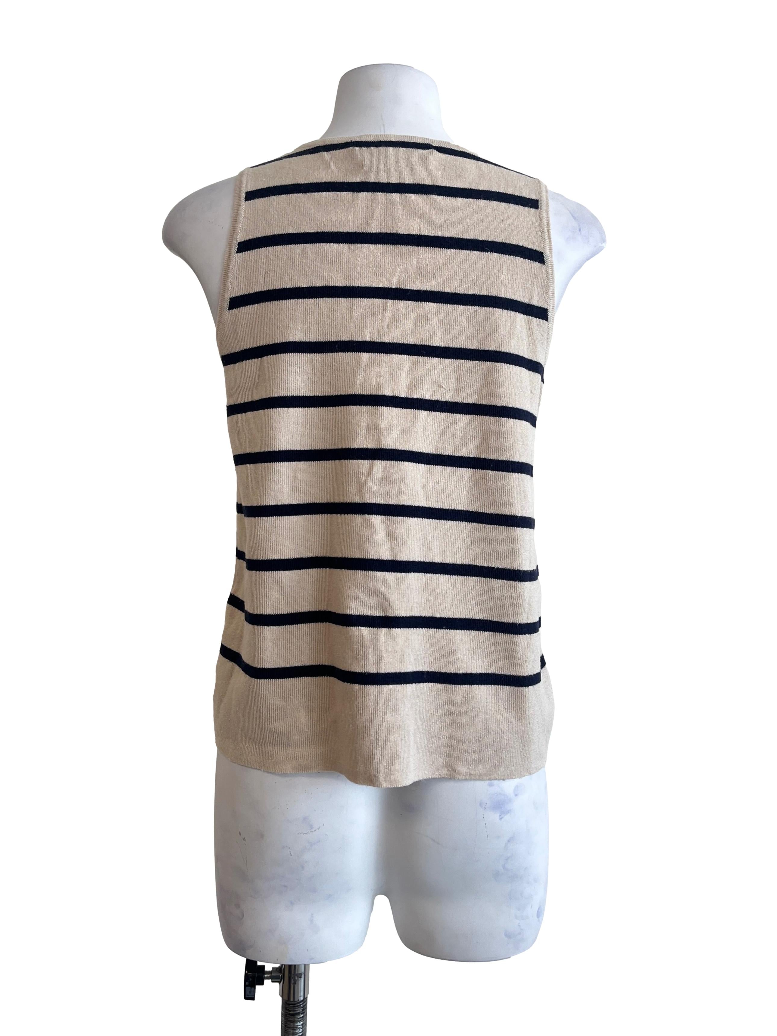 Beige Stripes Sleeveless Top
