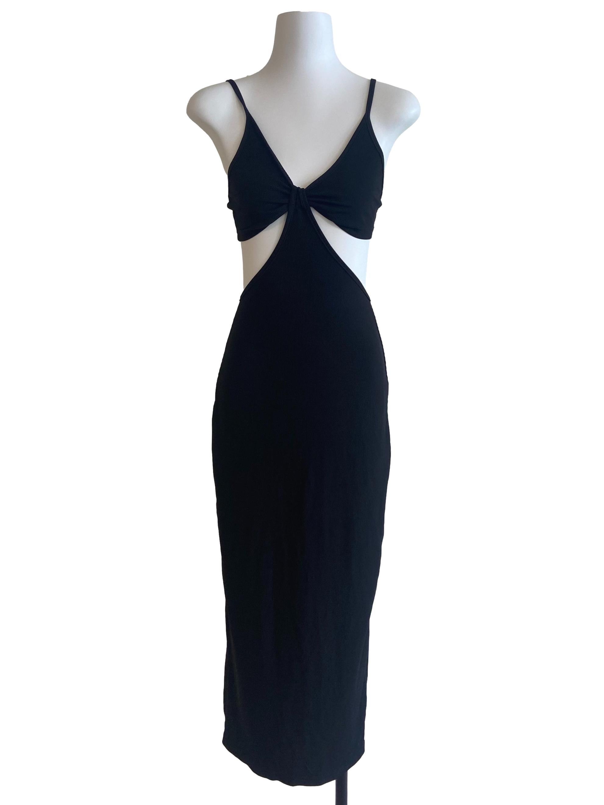 Black Spaghetti Straps Slit Dress