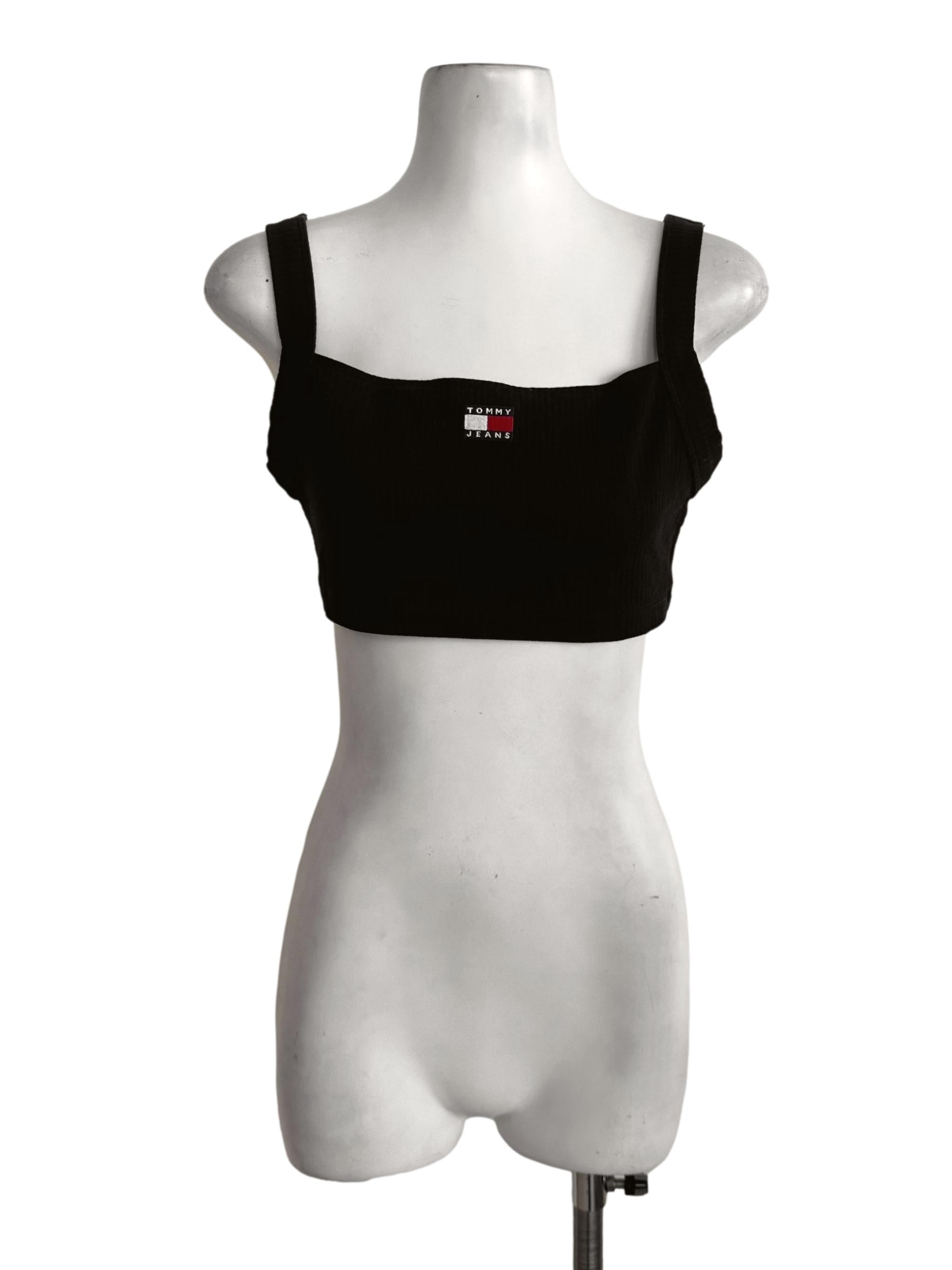 Onyx Black Embroidery Wording Crop Top