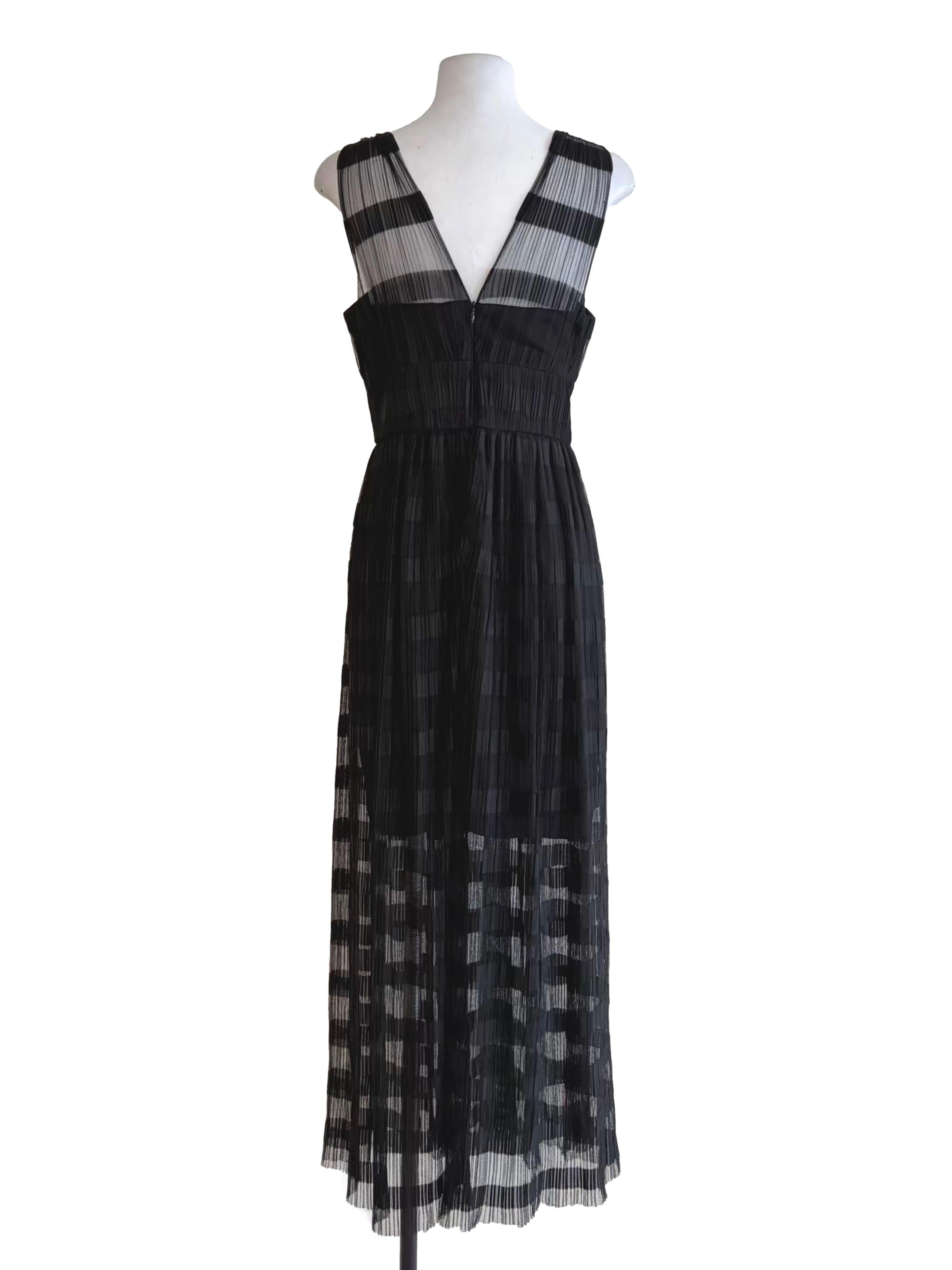 Onyx Black Textured Mesh V-Neck Slip Dress