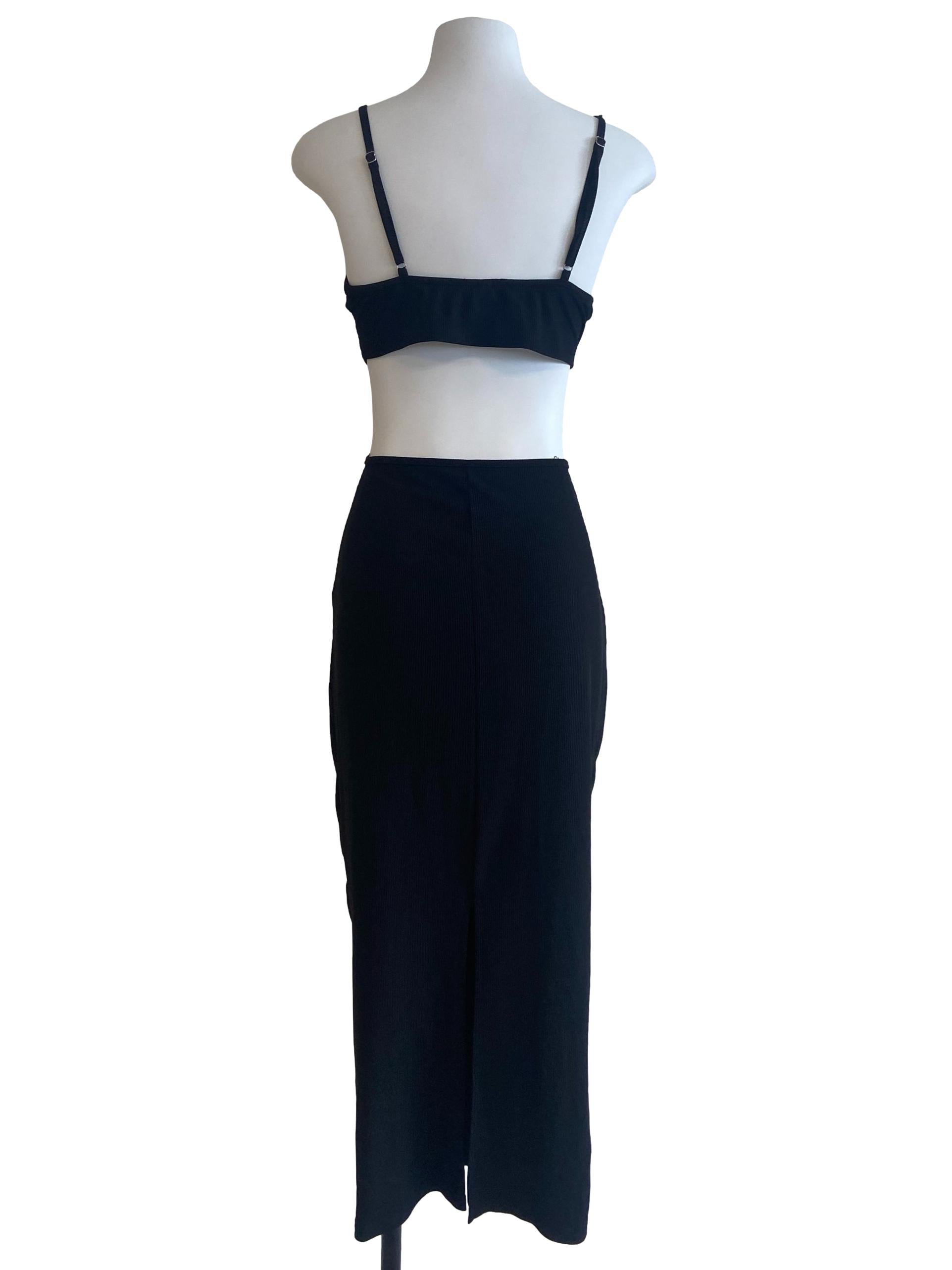 Black Spaghetti Straps Slit Dress