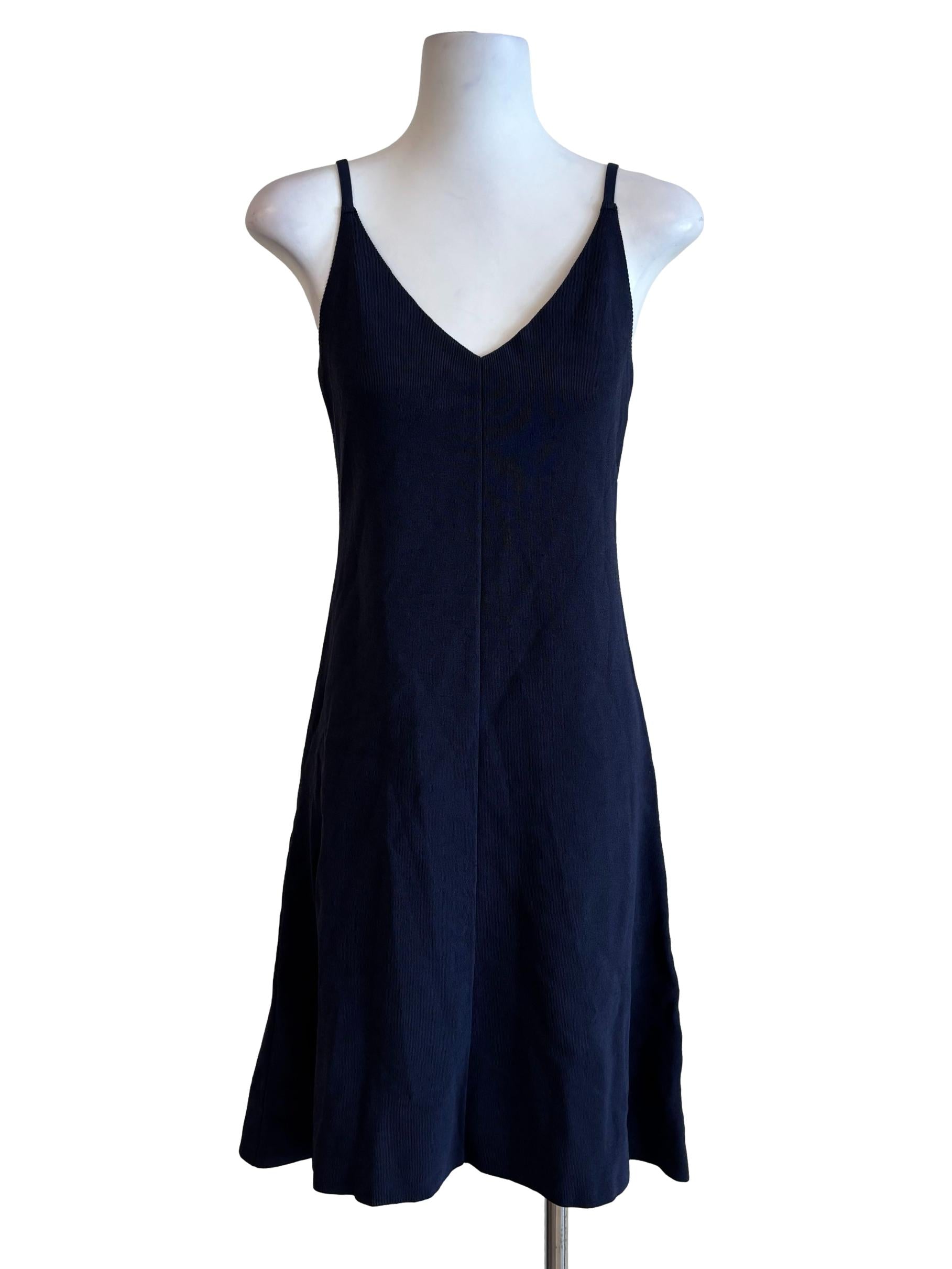 Navy Blue Plunging Neck Ribbed Dress