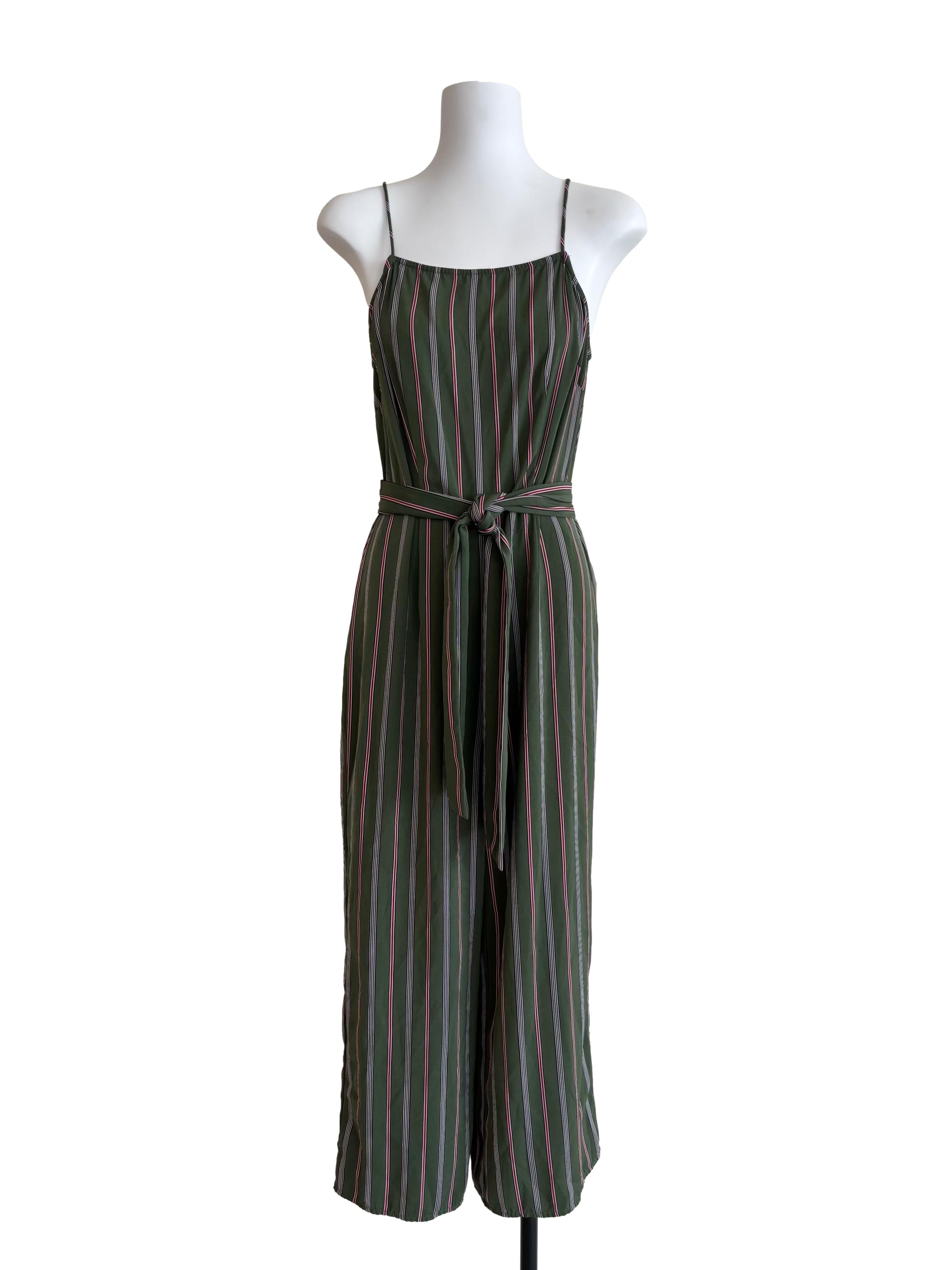 Olive Green Striped Camisole Jumpsuit