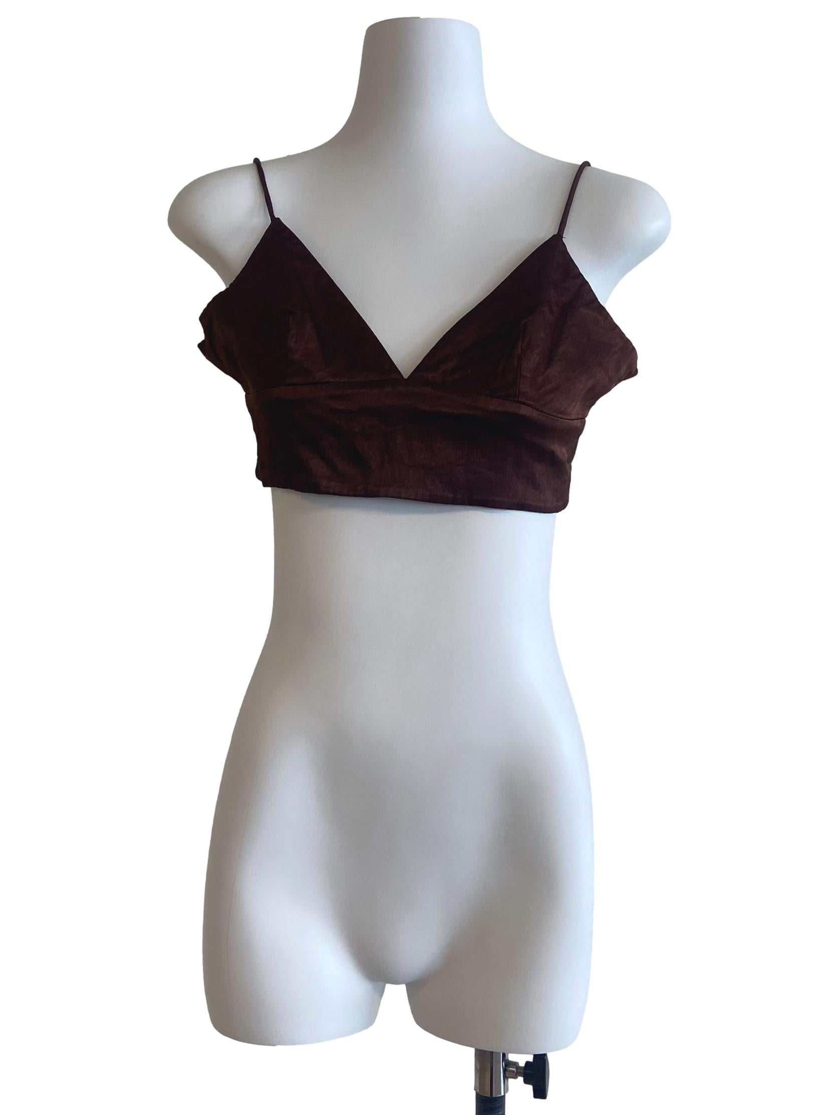 Cinnamon Brown Twill Sleeveless Crop Top