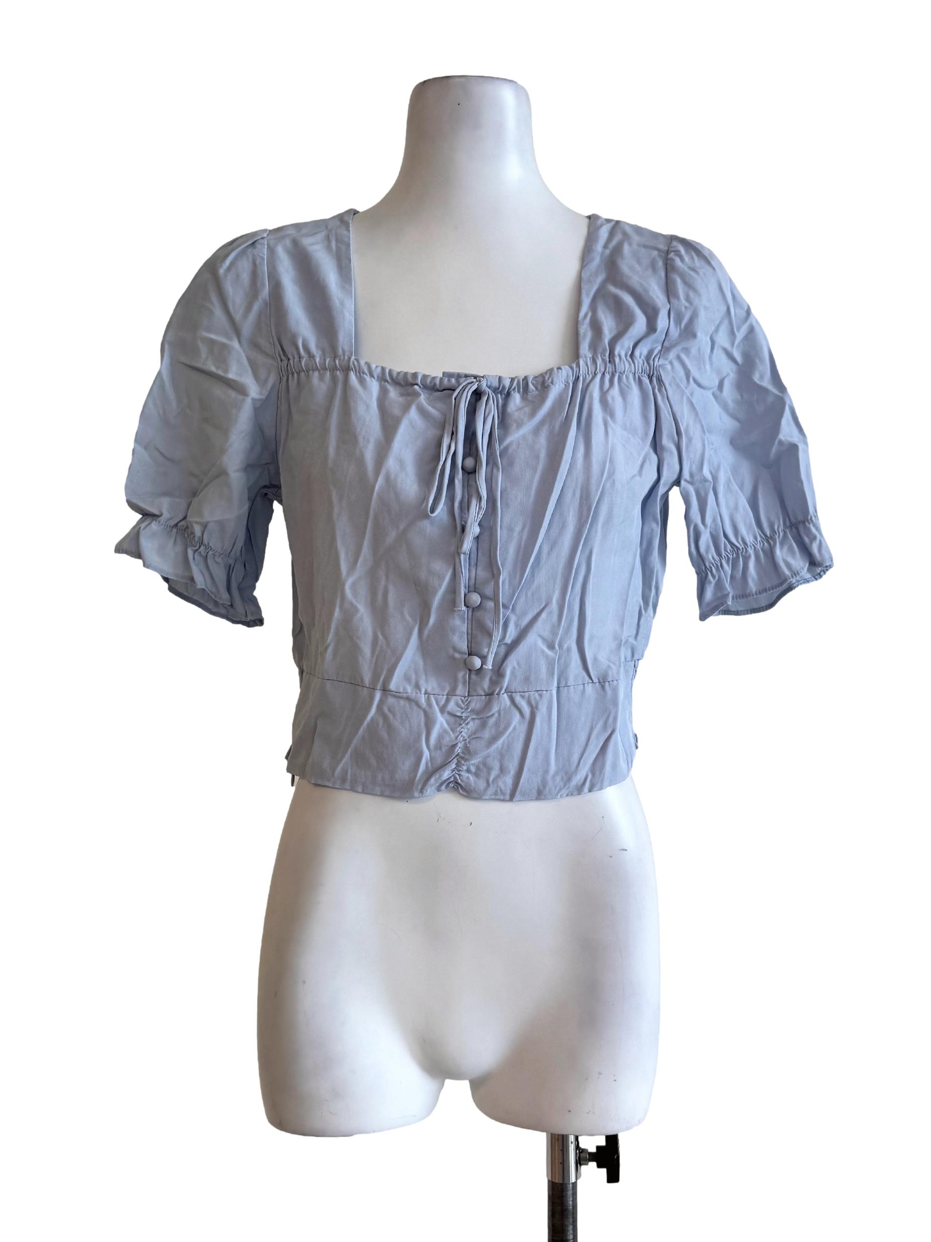 Cotton Blue Square Neck Top