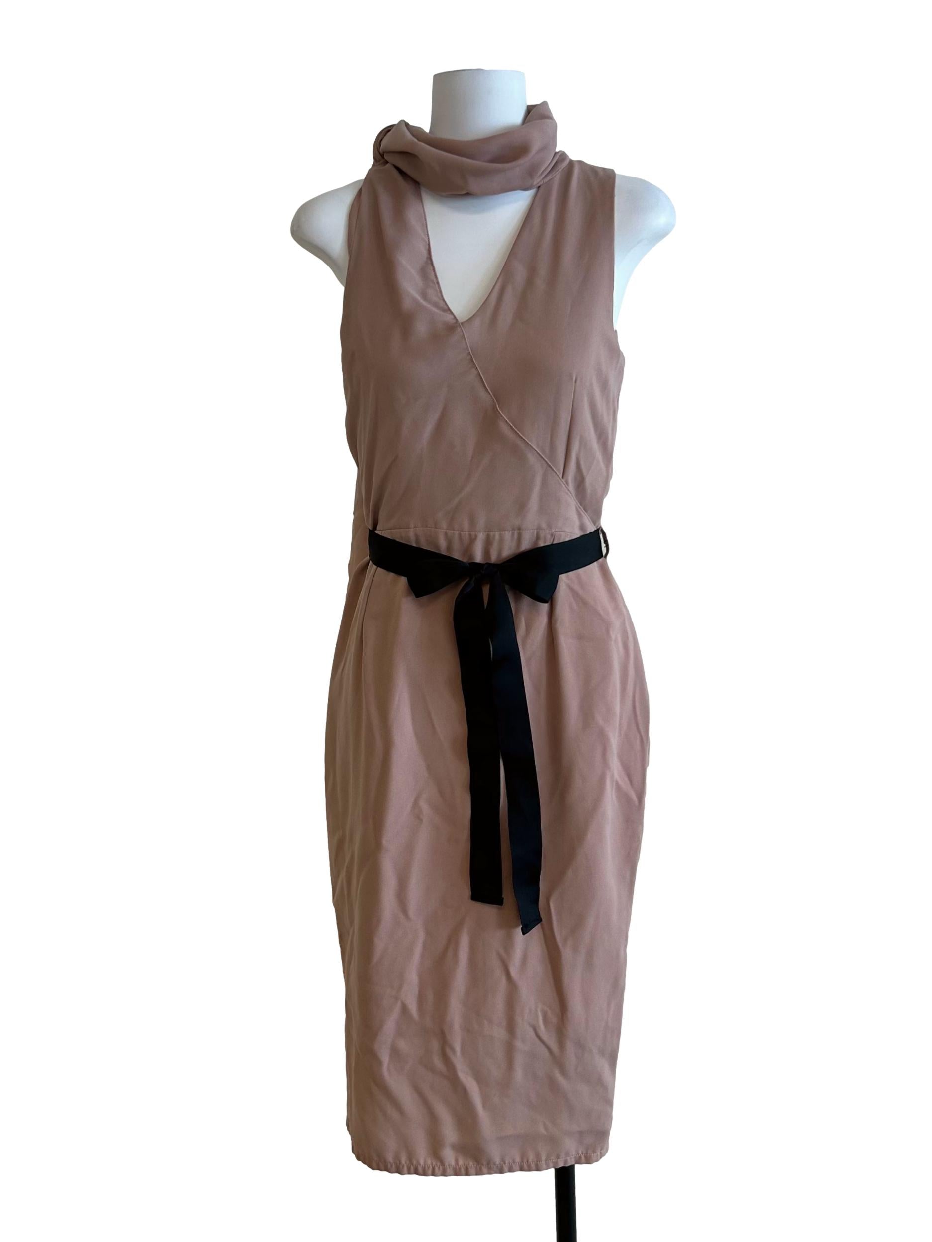 Dusty Pink And Black Belted Dress