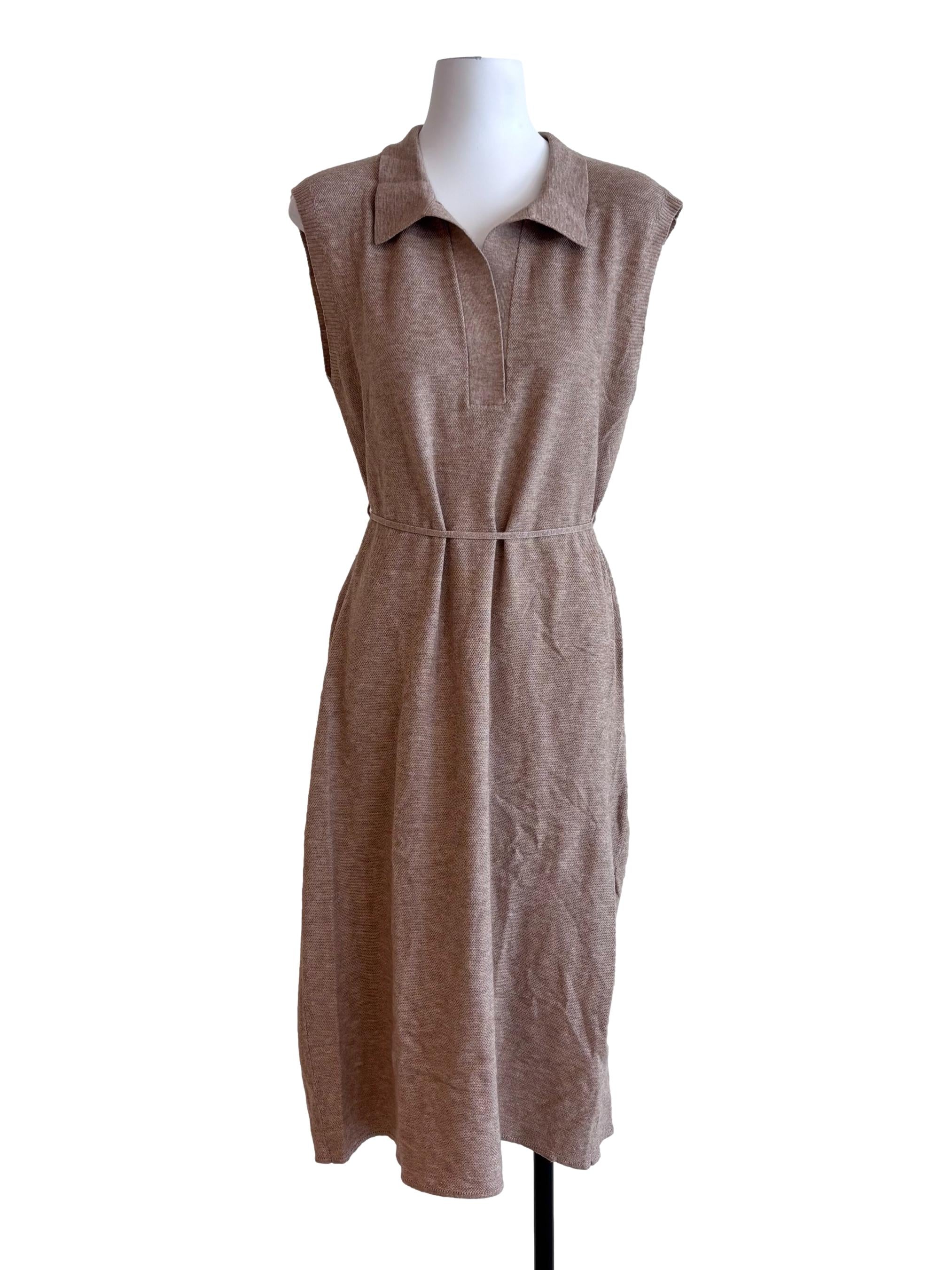 Peanut Brown Collared Knit Dress