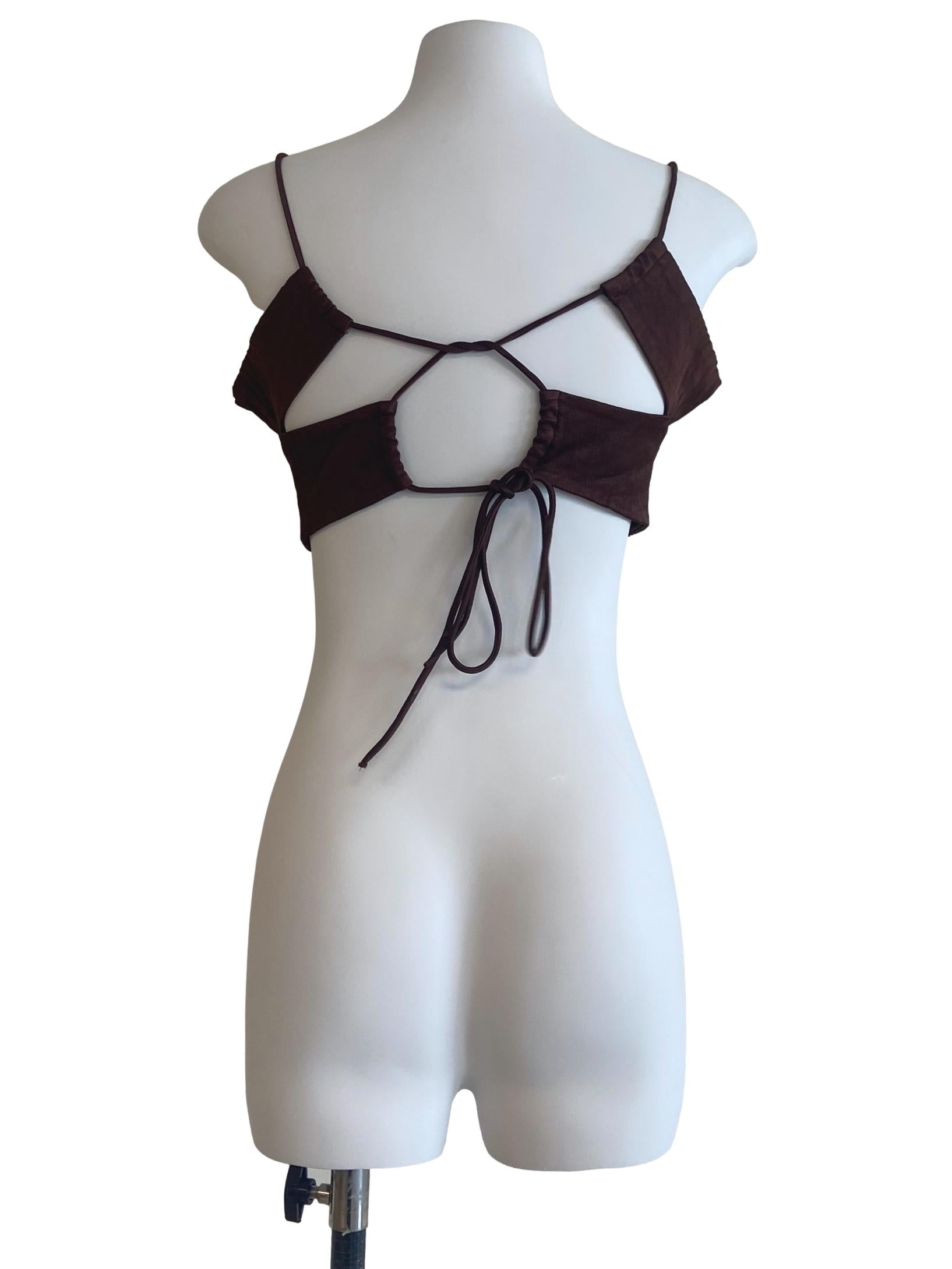 Cinnamon Brown Twill Sleeveless Crop Top