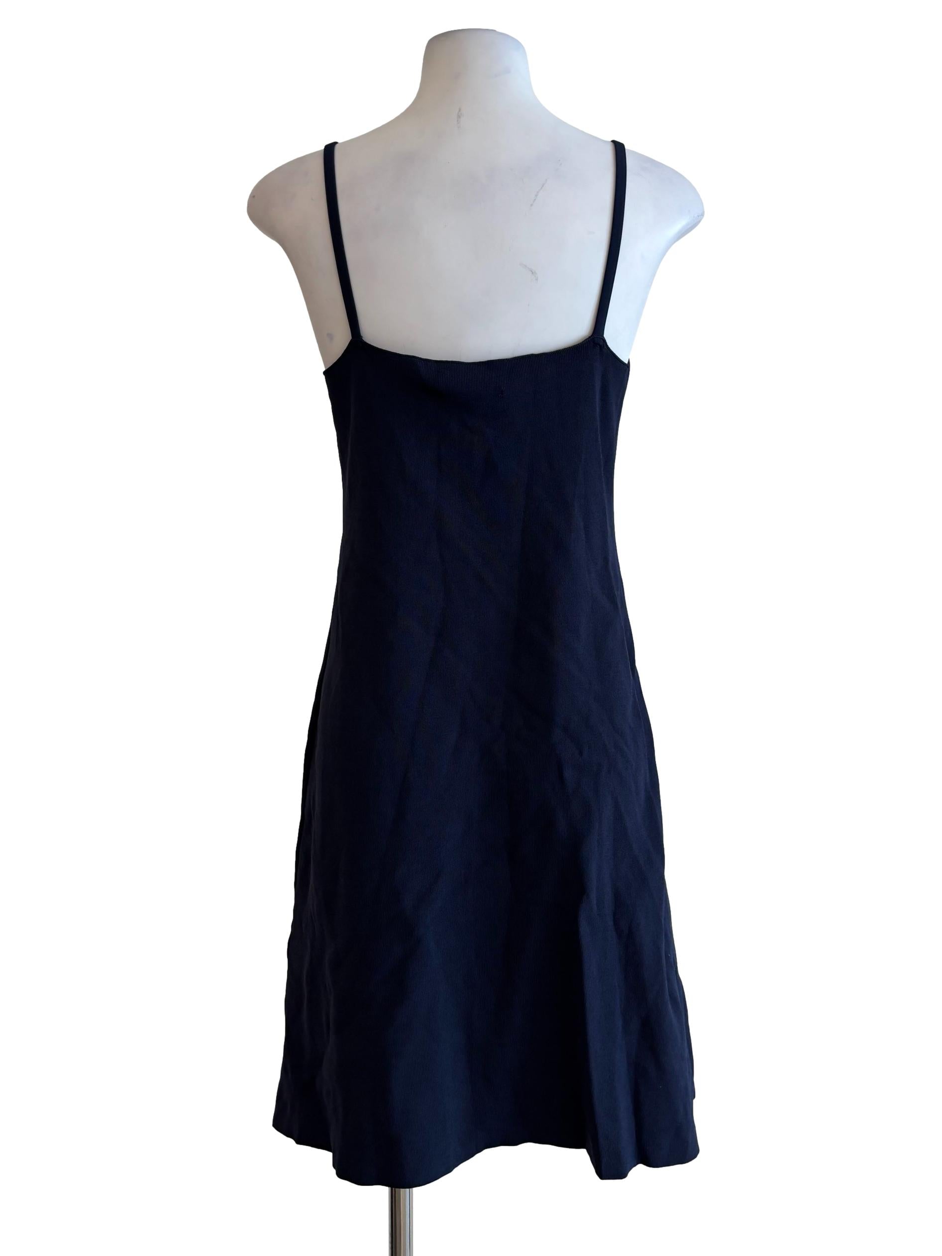Navy Blue Plunging Neck Ribbed Dress