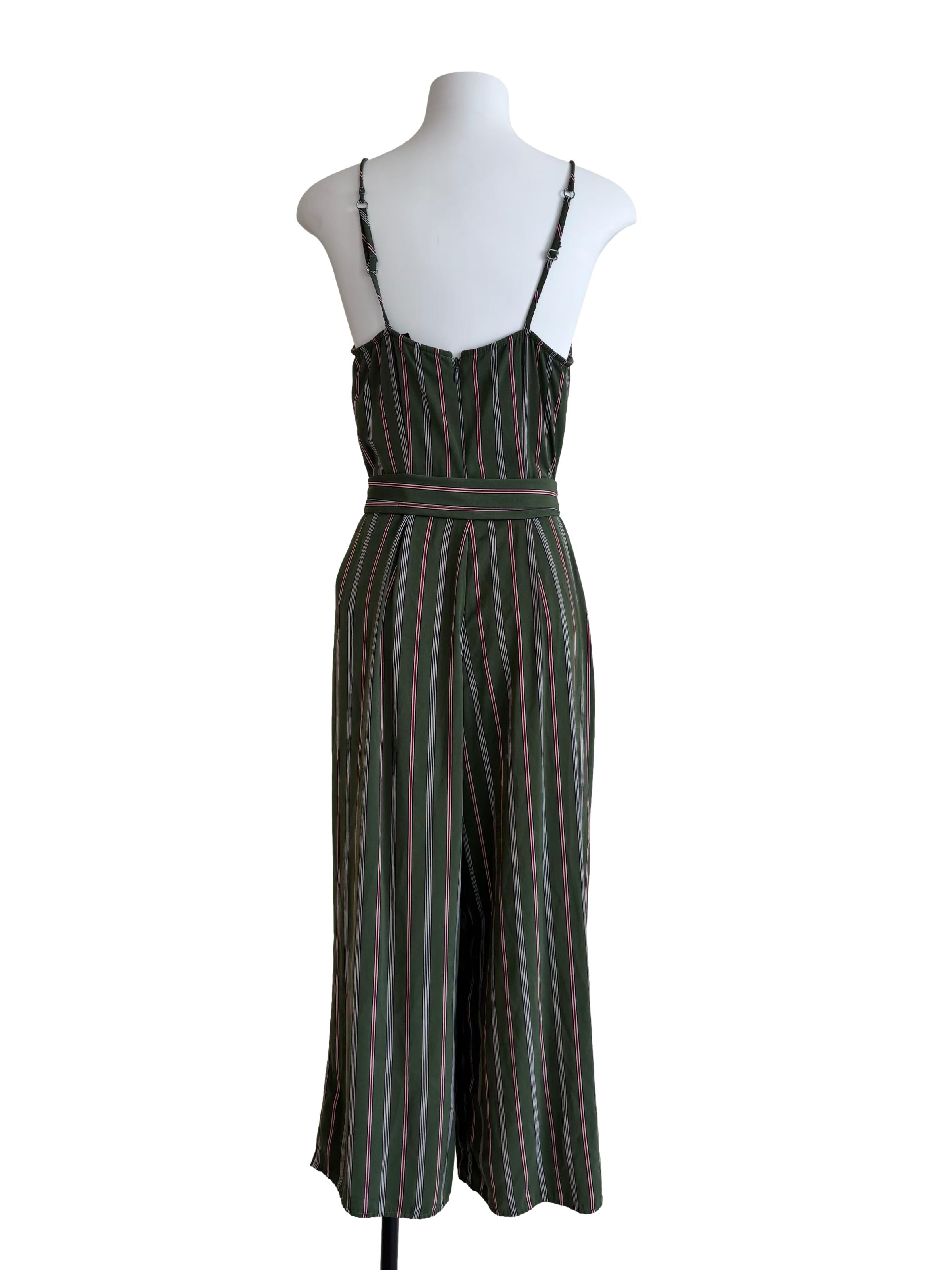 Olive Green Striped Camisole Jumpsuit