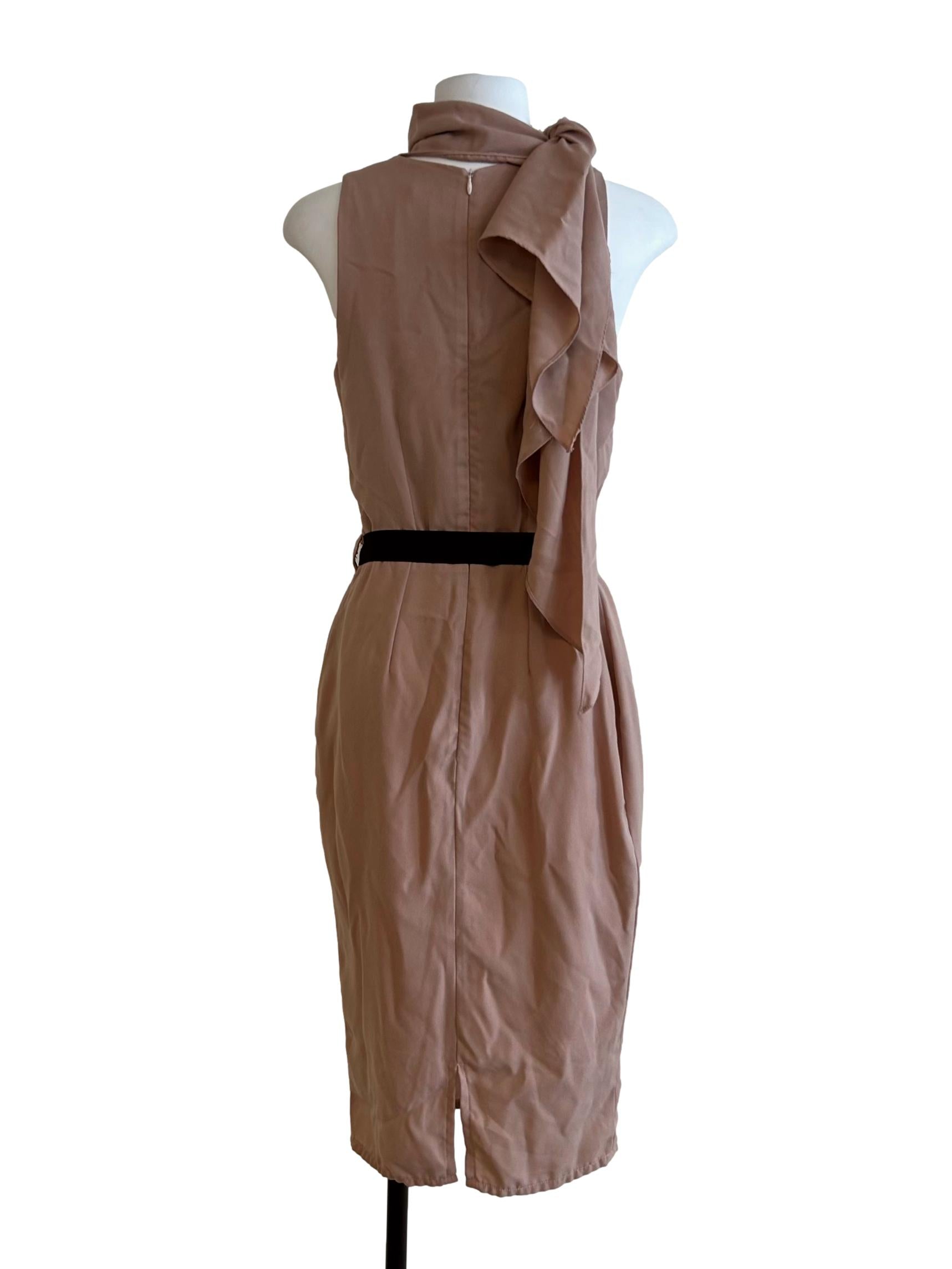 Dusty Pink And Black Belted Dress