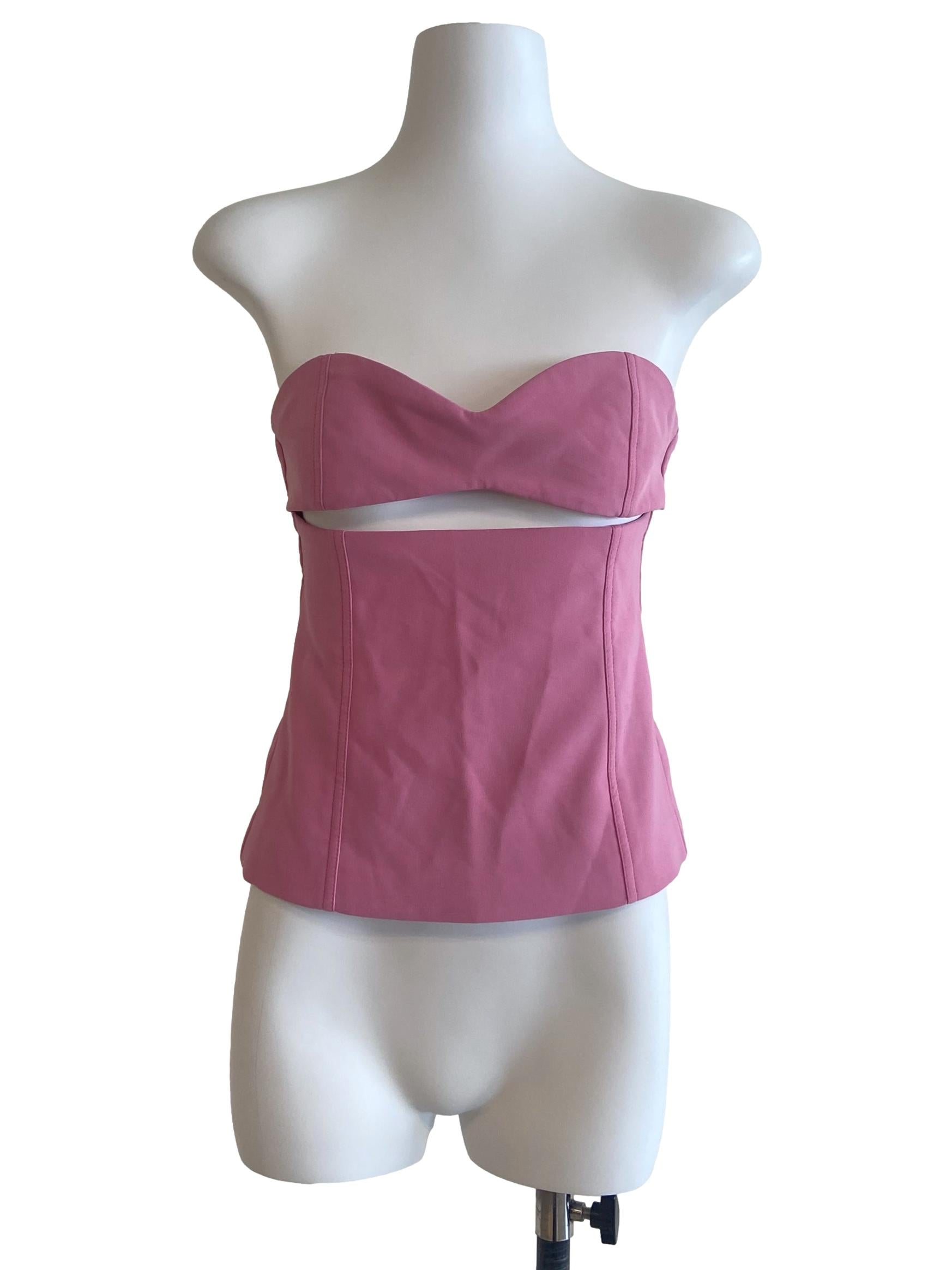 Watermelon Pink Strapless Twill Top