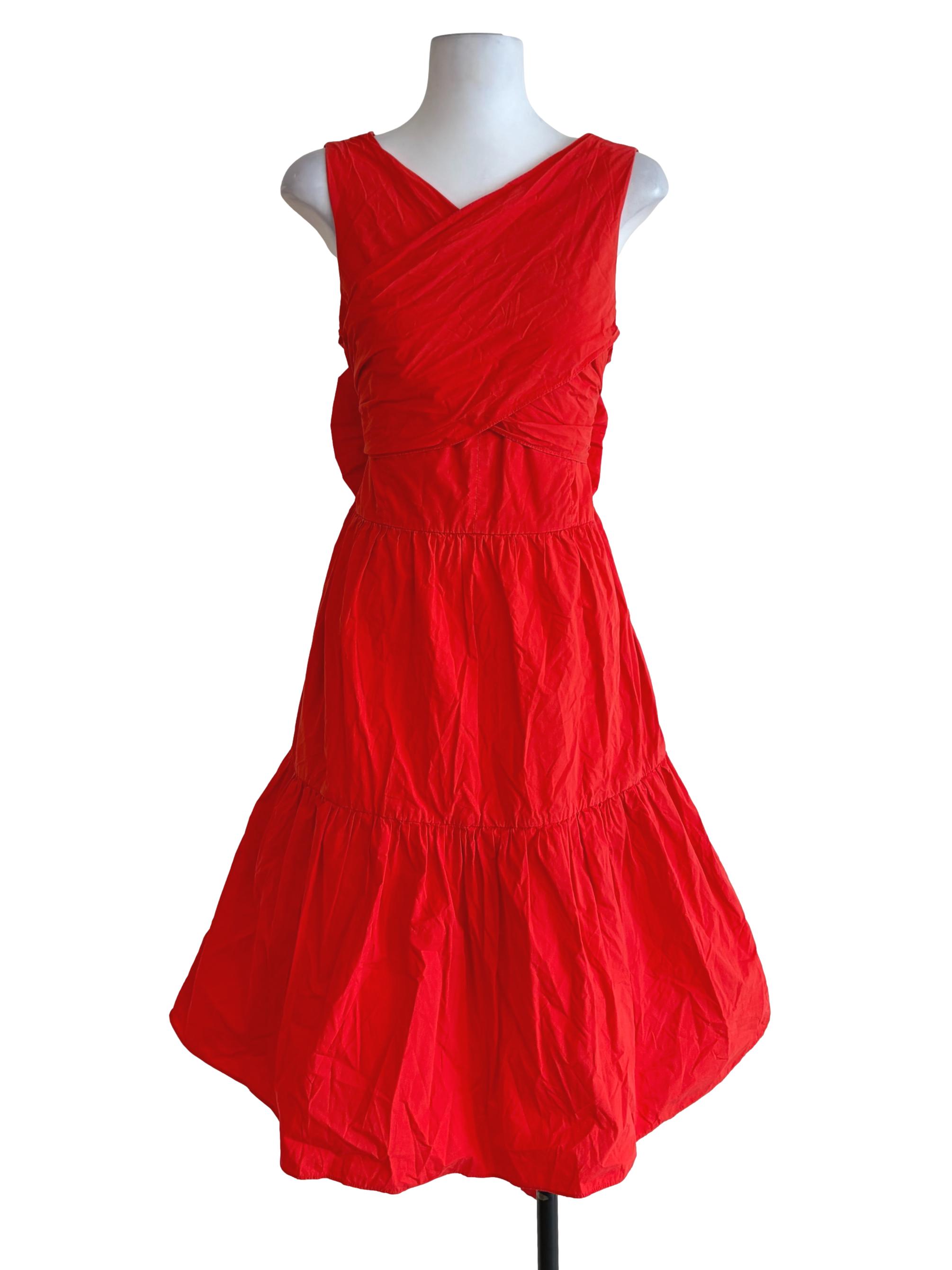 Candy Red Crossed Tiered Sleeveless Dress