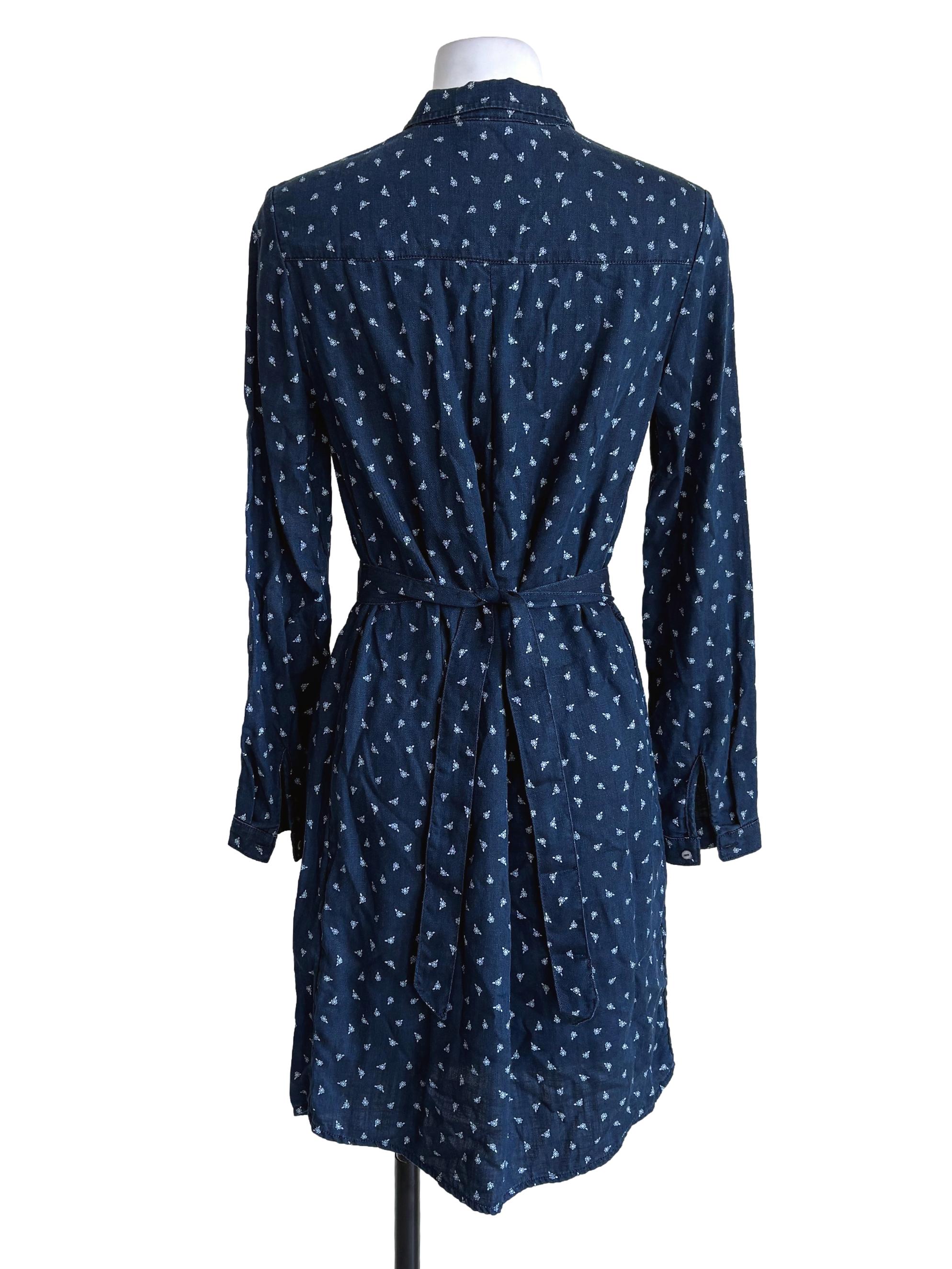 Dark Blue Floral Shirt Dress