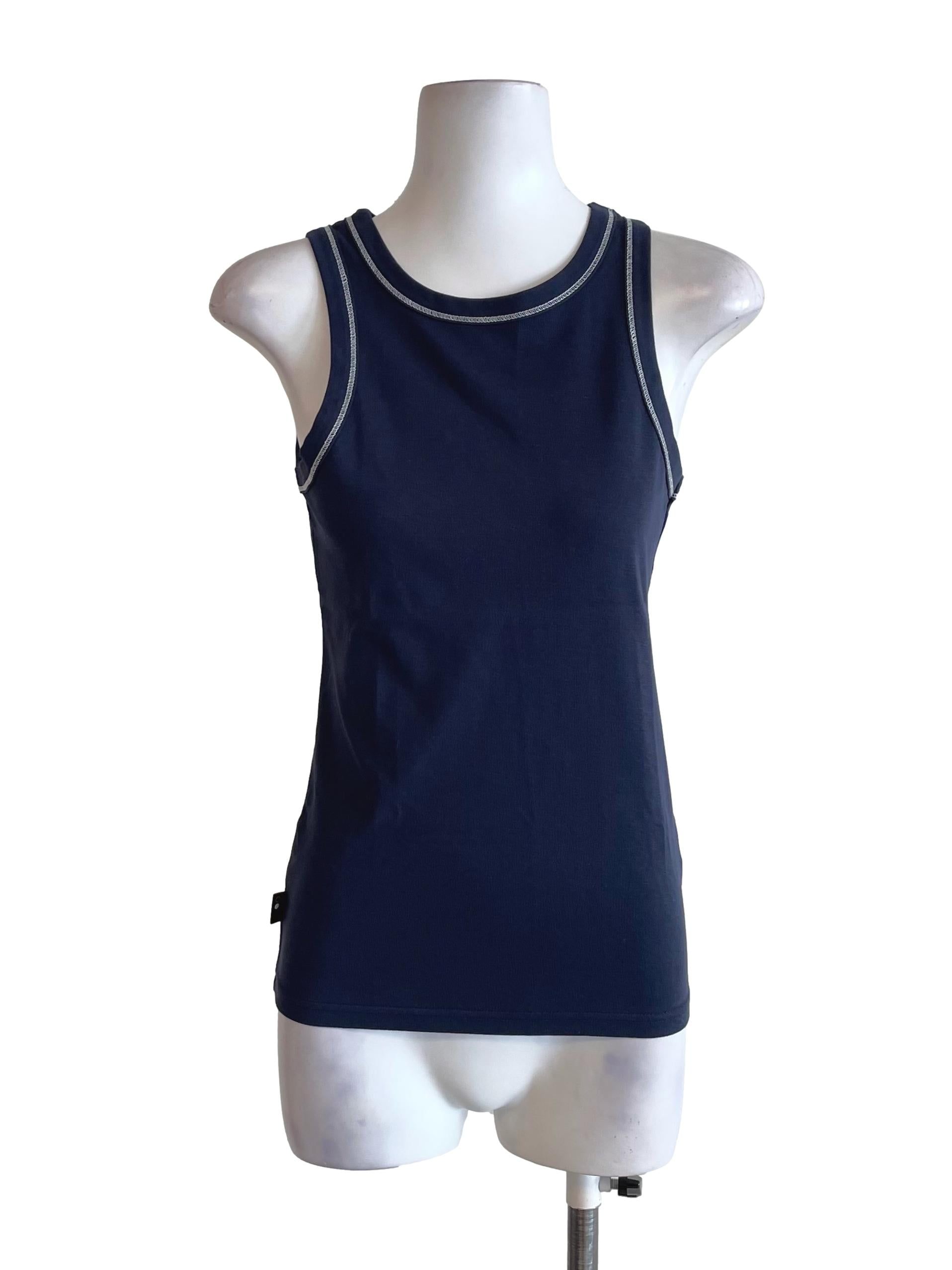 Ash Navy Contrast Stitch Tank Top