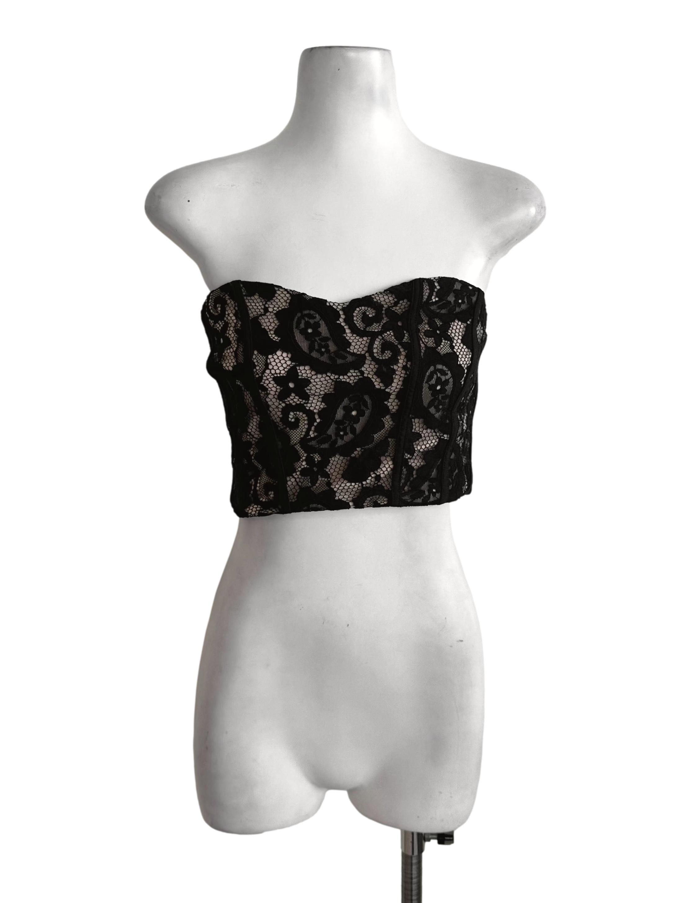 Black Beige Lace Sweetheart Tube Top