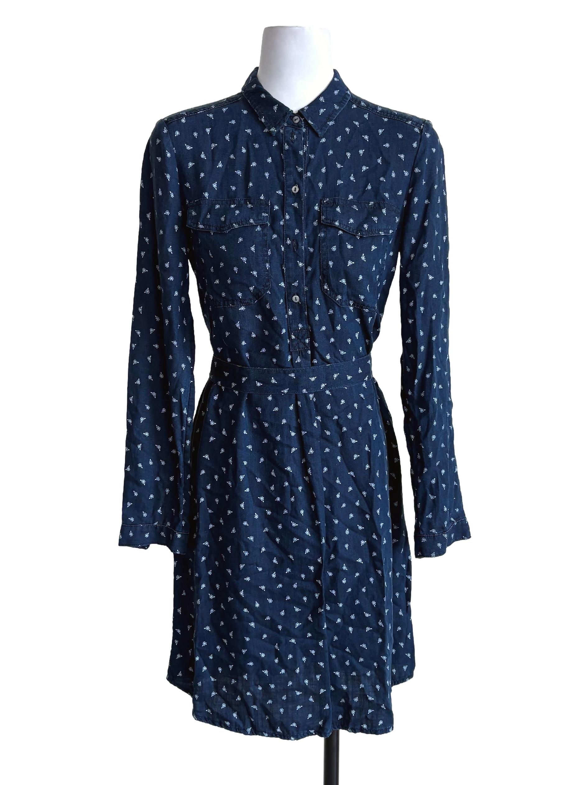 Dark Blue Floral Shirt Dress