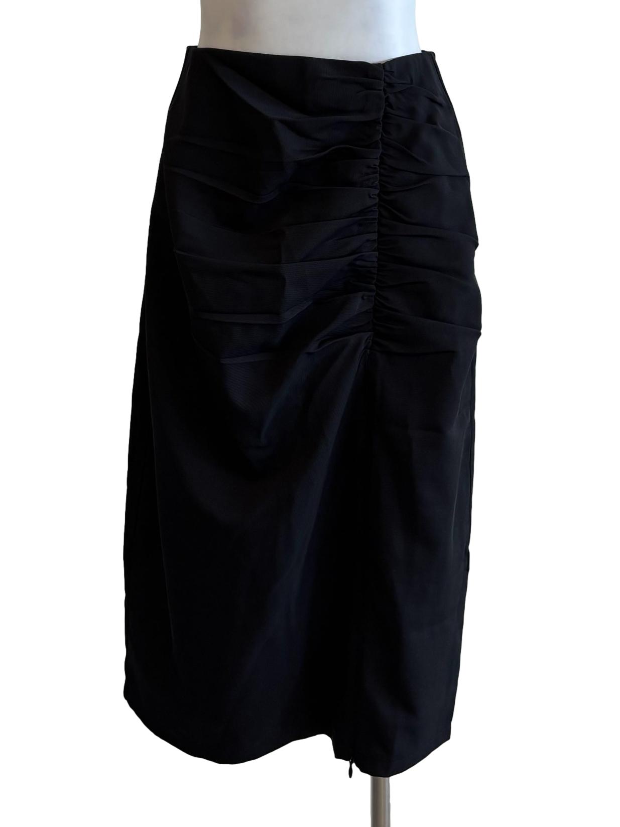 Night Black Ruched Midi Skirt