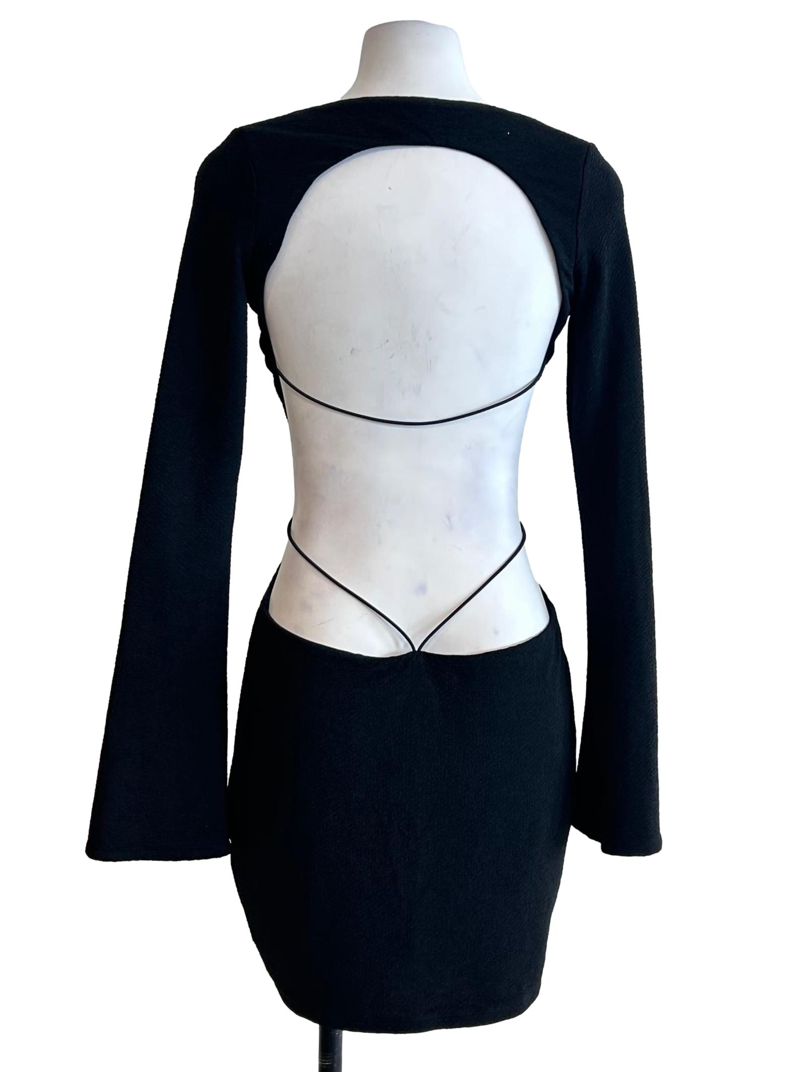 Black Long Sleeve Cutout Back Dress