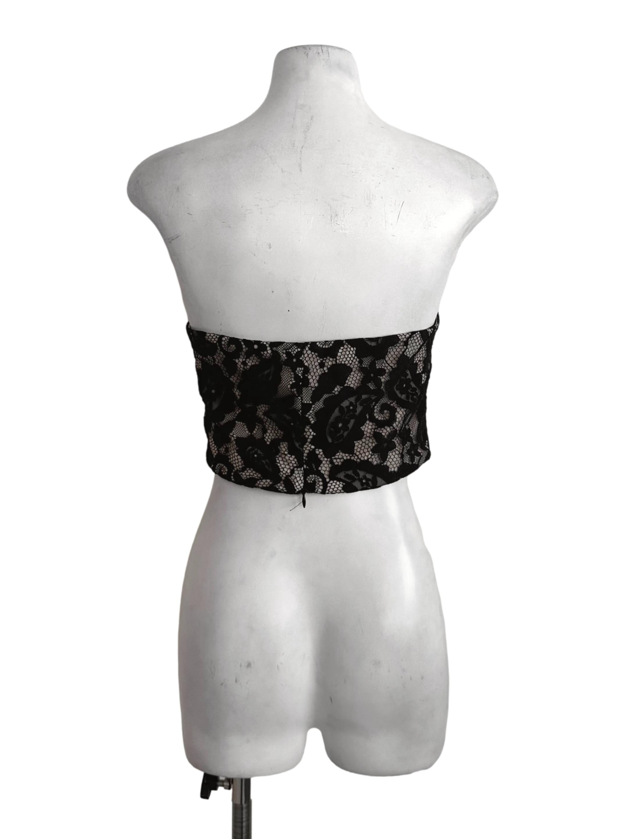Black Beige Lace Sweetheart Tube Top