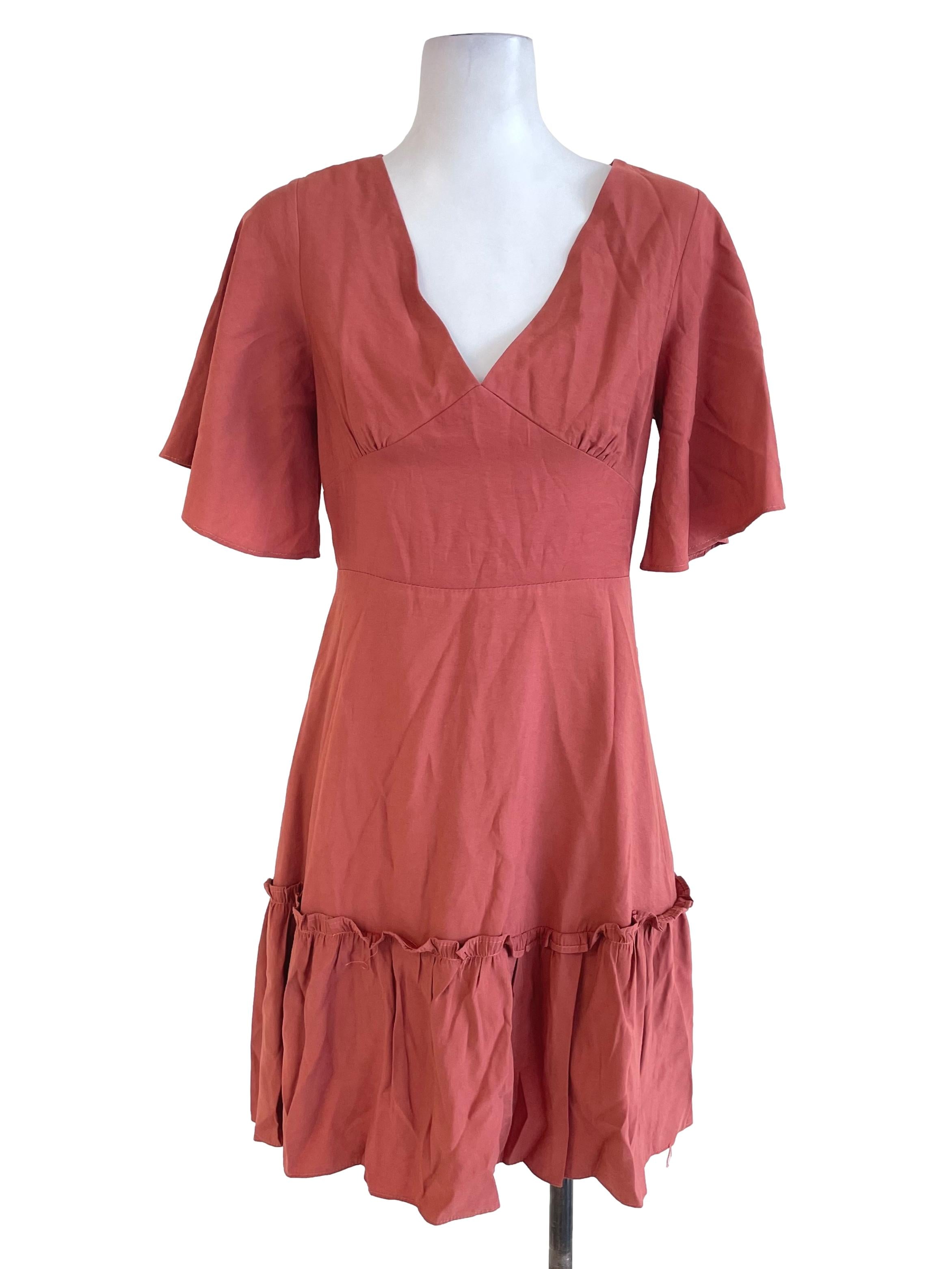 The Editor's Market Brick Orange Ruffled A-Line Dress | REFASH