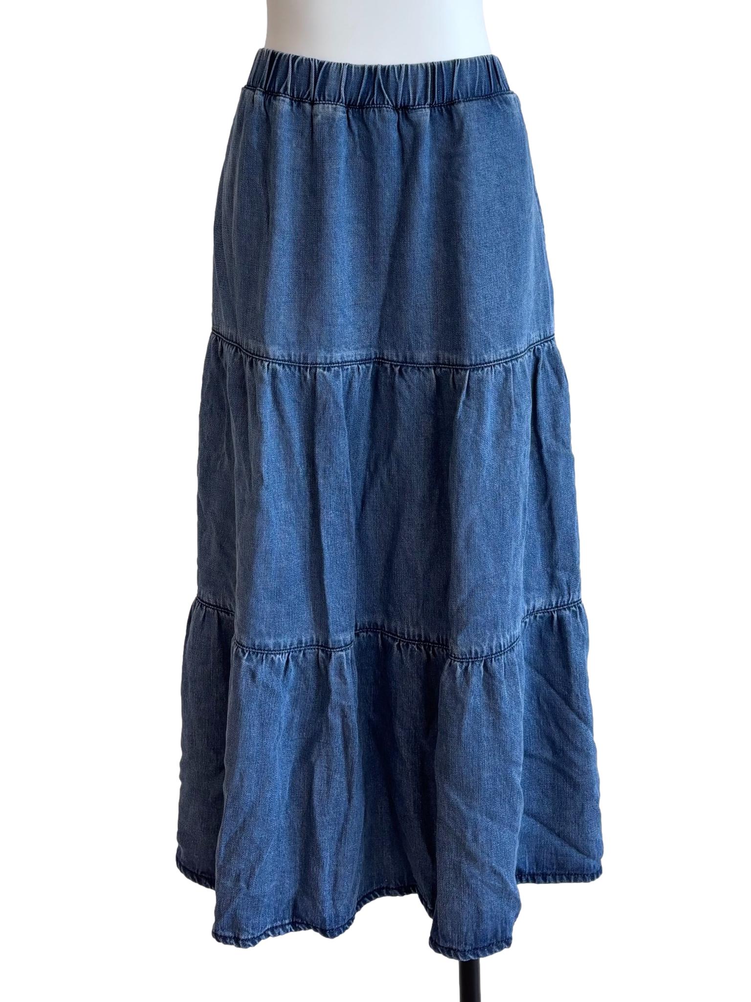 Blue Denim Tiered Skirt