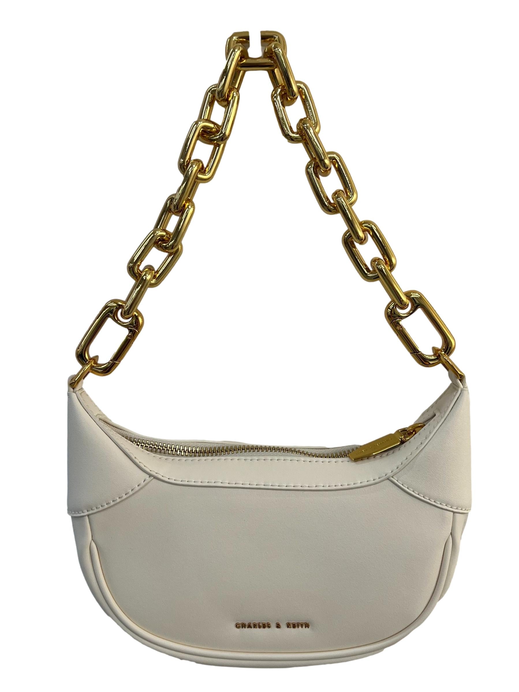 Cream Shalia Chain-Handle Moon Bag