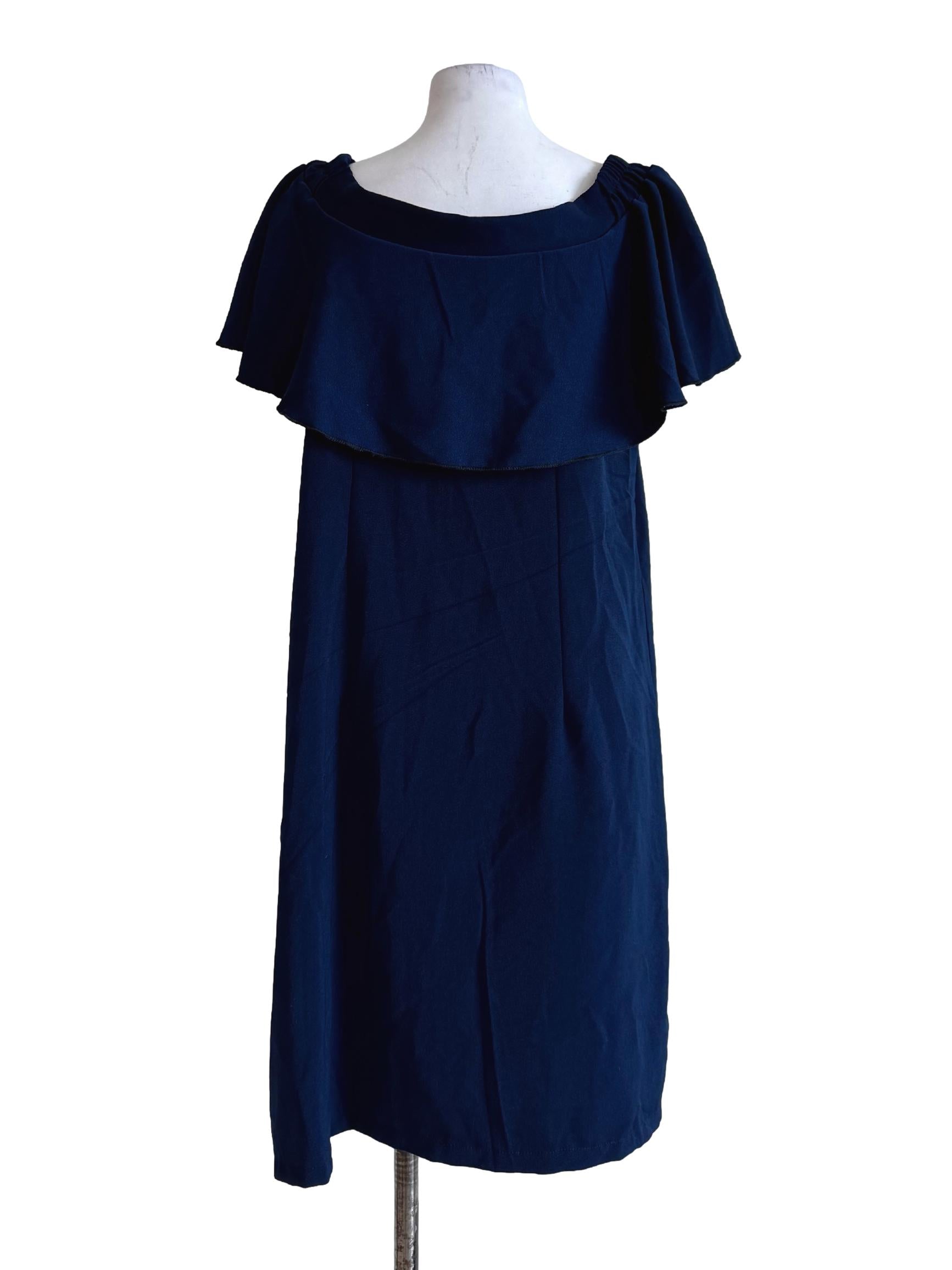 Dark Electric Blue Skiff Neck Dress