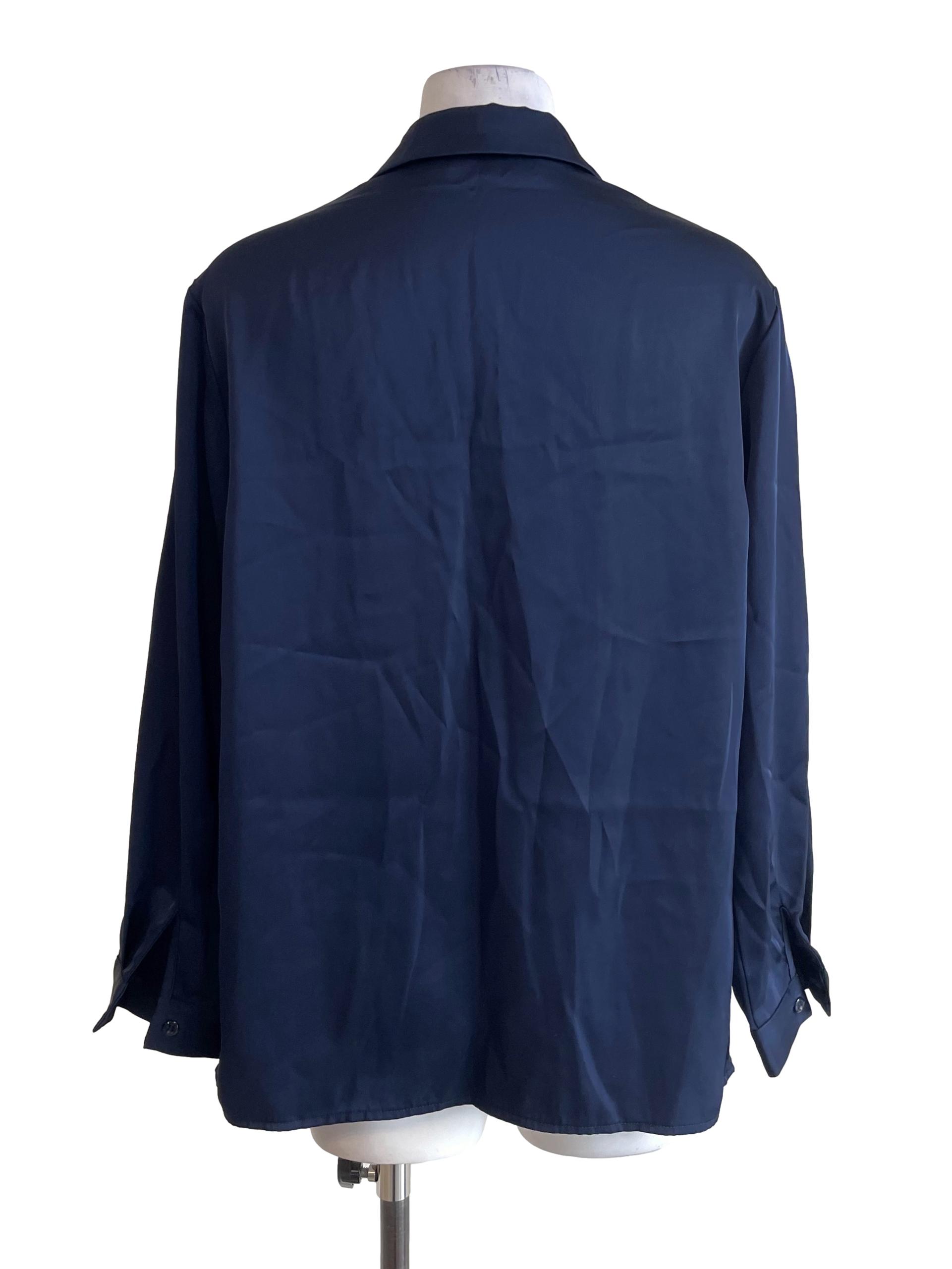 Navy Blue Silky Button Up Shirt YHF