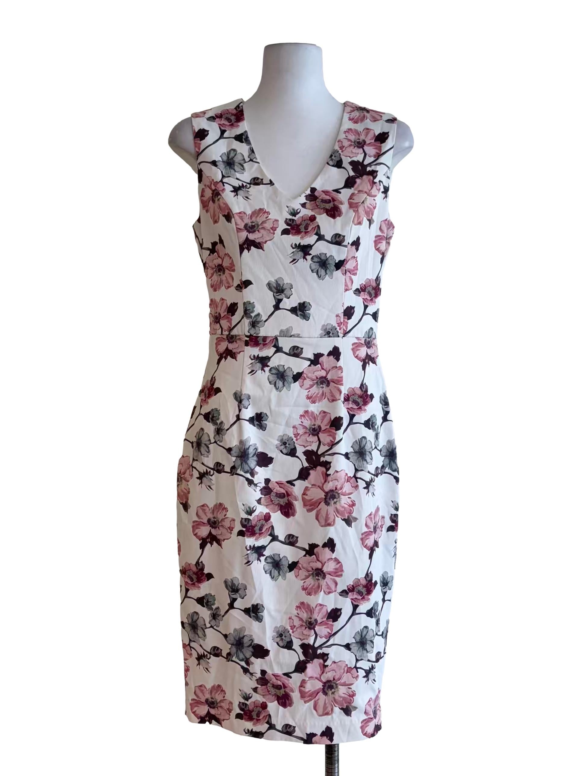 Dove White Floral Print Sleeveless Shift Dress