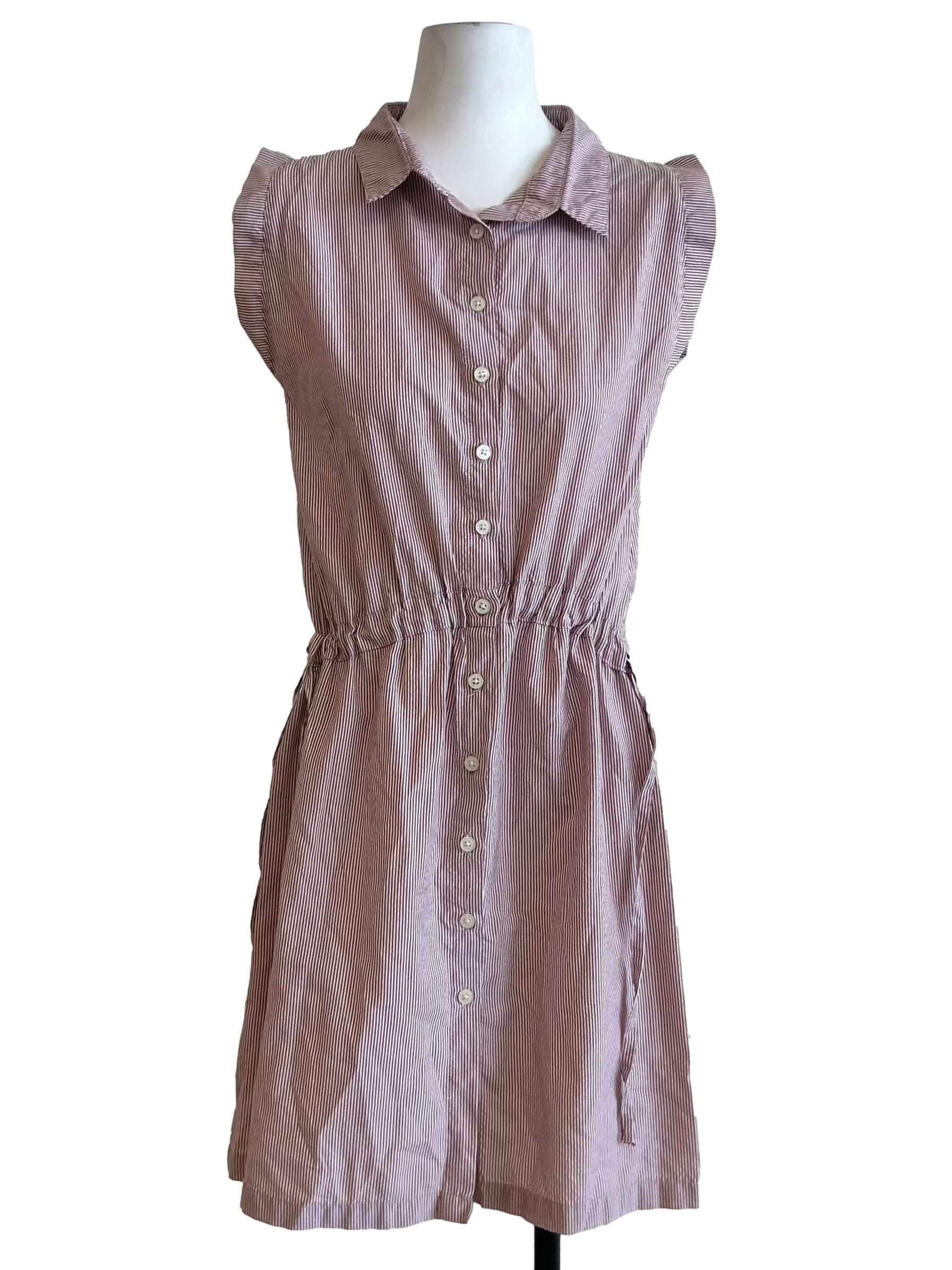 Pink Striped Sleeveless Shirt Dress