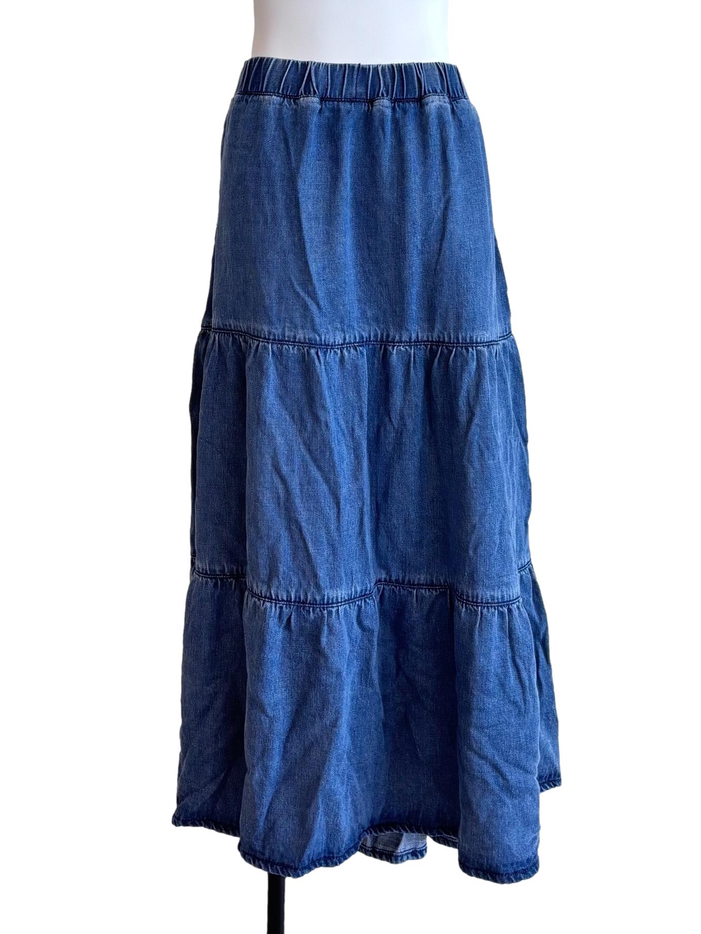 Blue Denim Tiered Skirt
