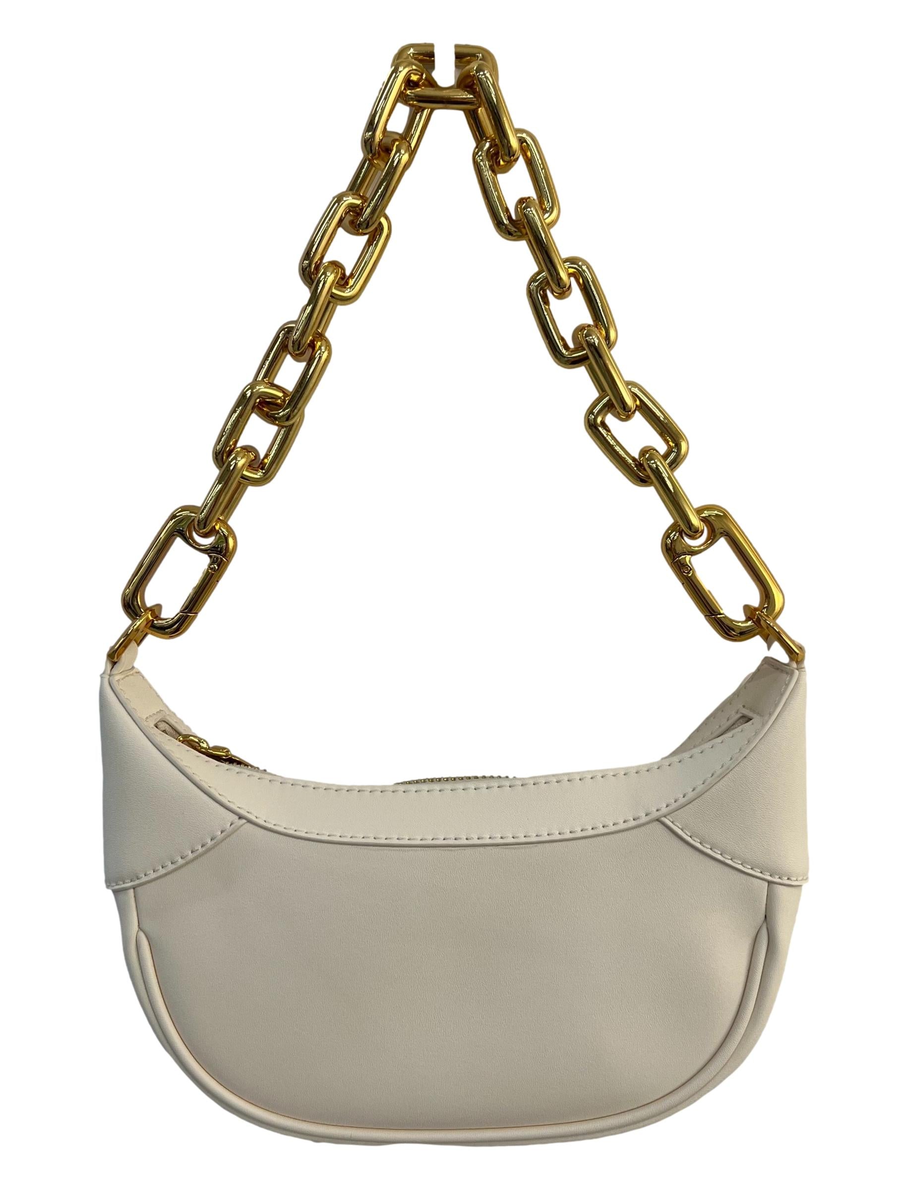 Cream Shalia Chain-Handle Moon Bag