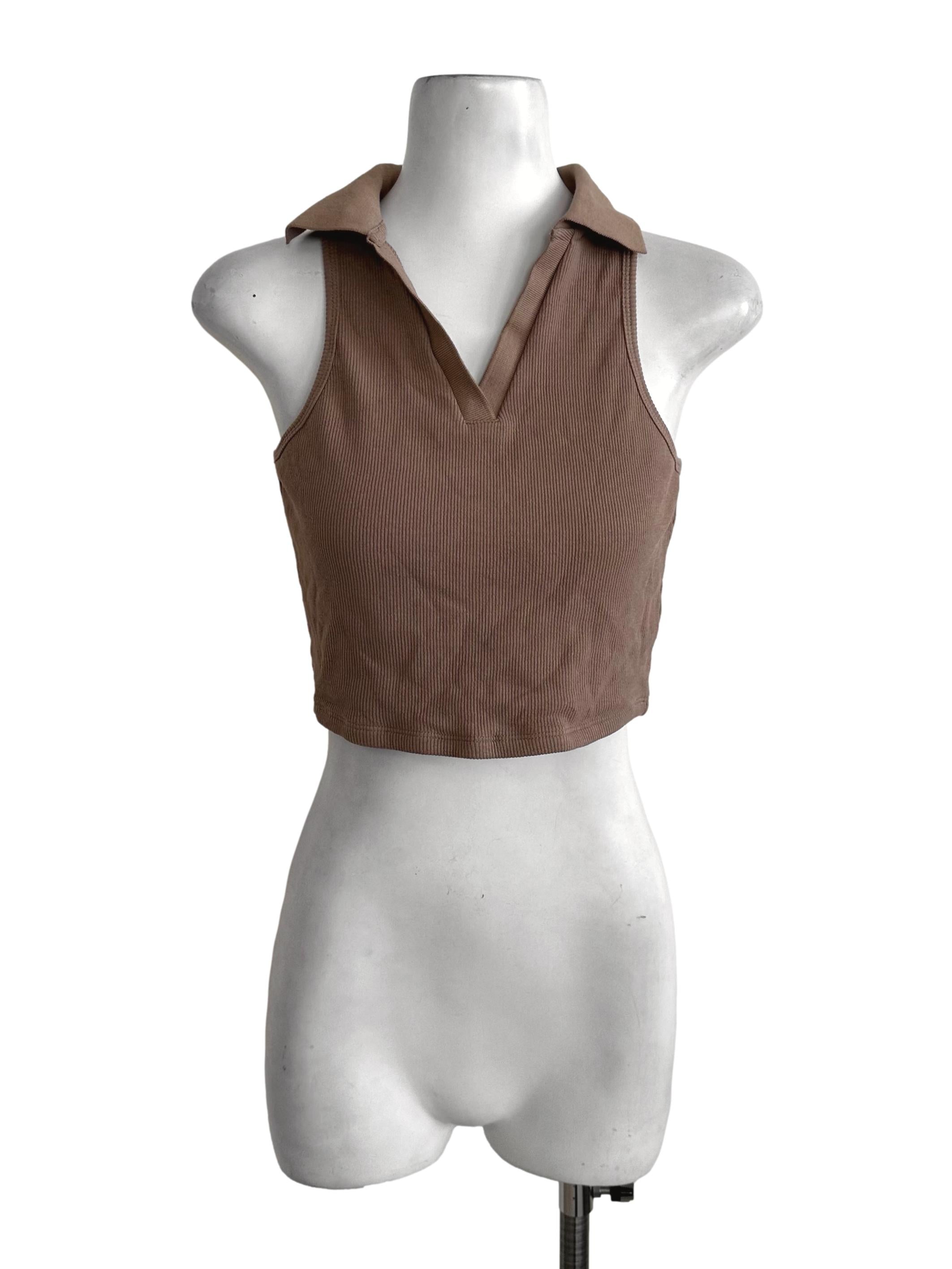 Mocha Brown Collar Knit Top