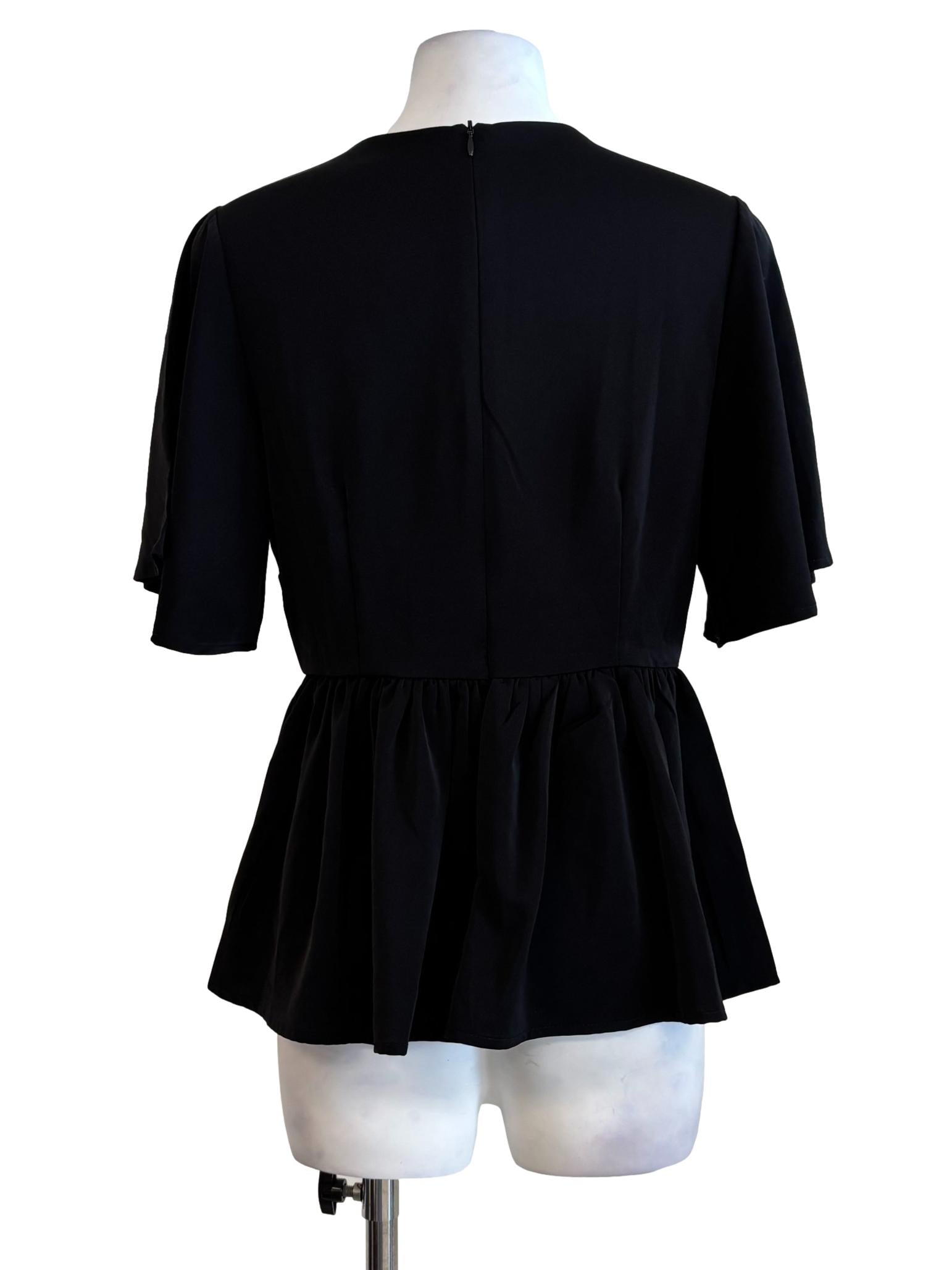 Rich Black Surplice Peplum Blouse
