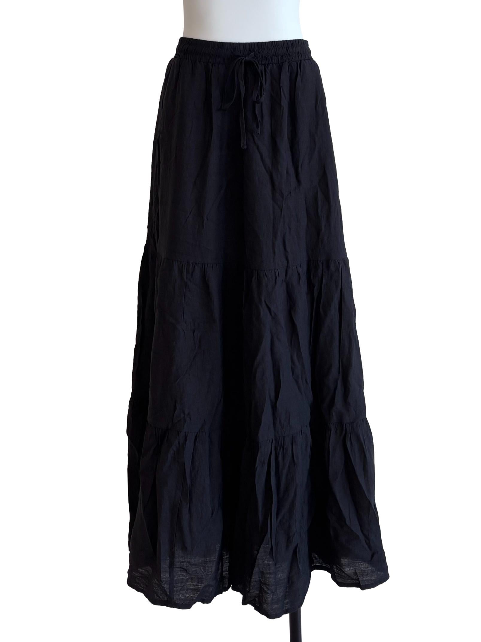 Black Drawstring Tiered Skirt