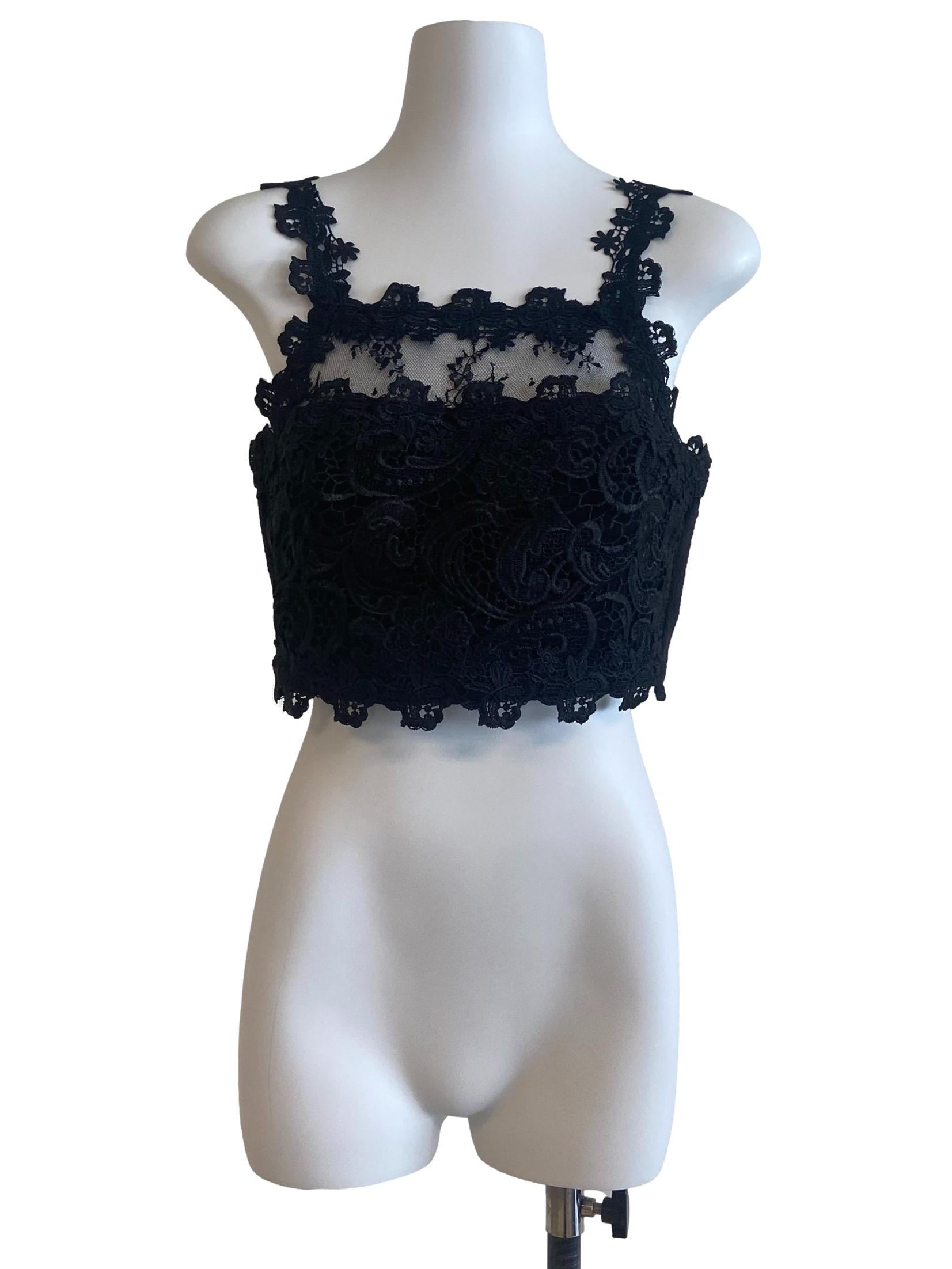 Black Sleeveless Floral Lace Crop Top