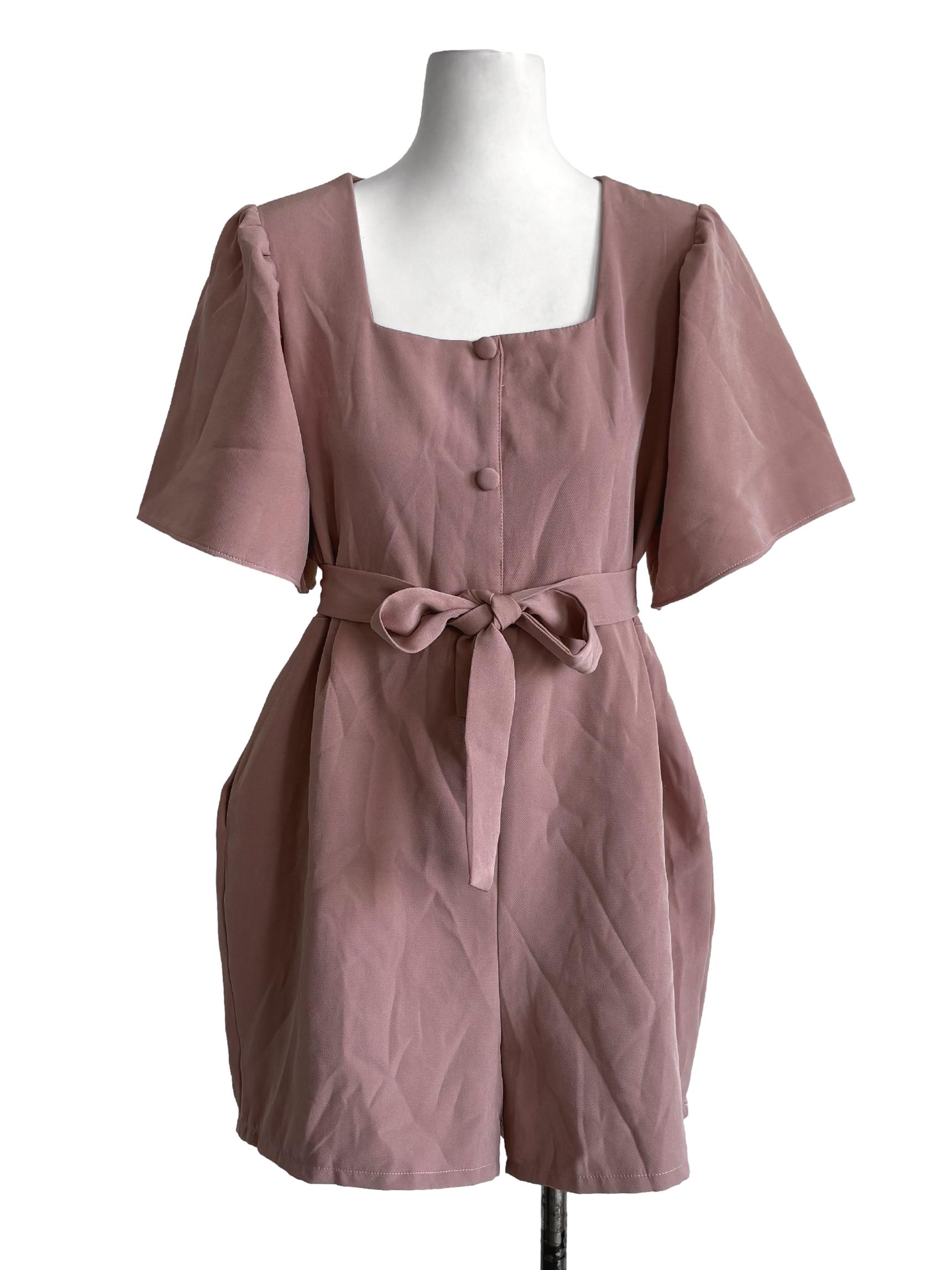 Rose Pink Square Neck Rompers